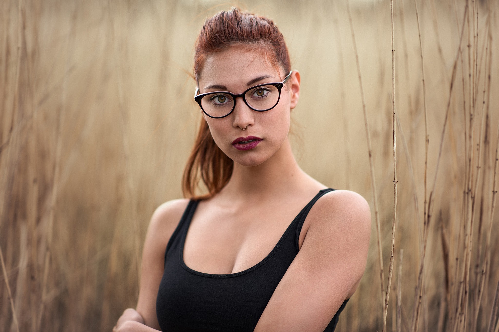 Women Face Portrait Redhead Victoria Ryzhevolosaya Nose Rings Women With Glasses Wallpaper 