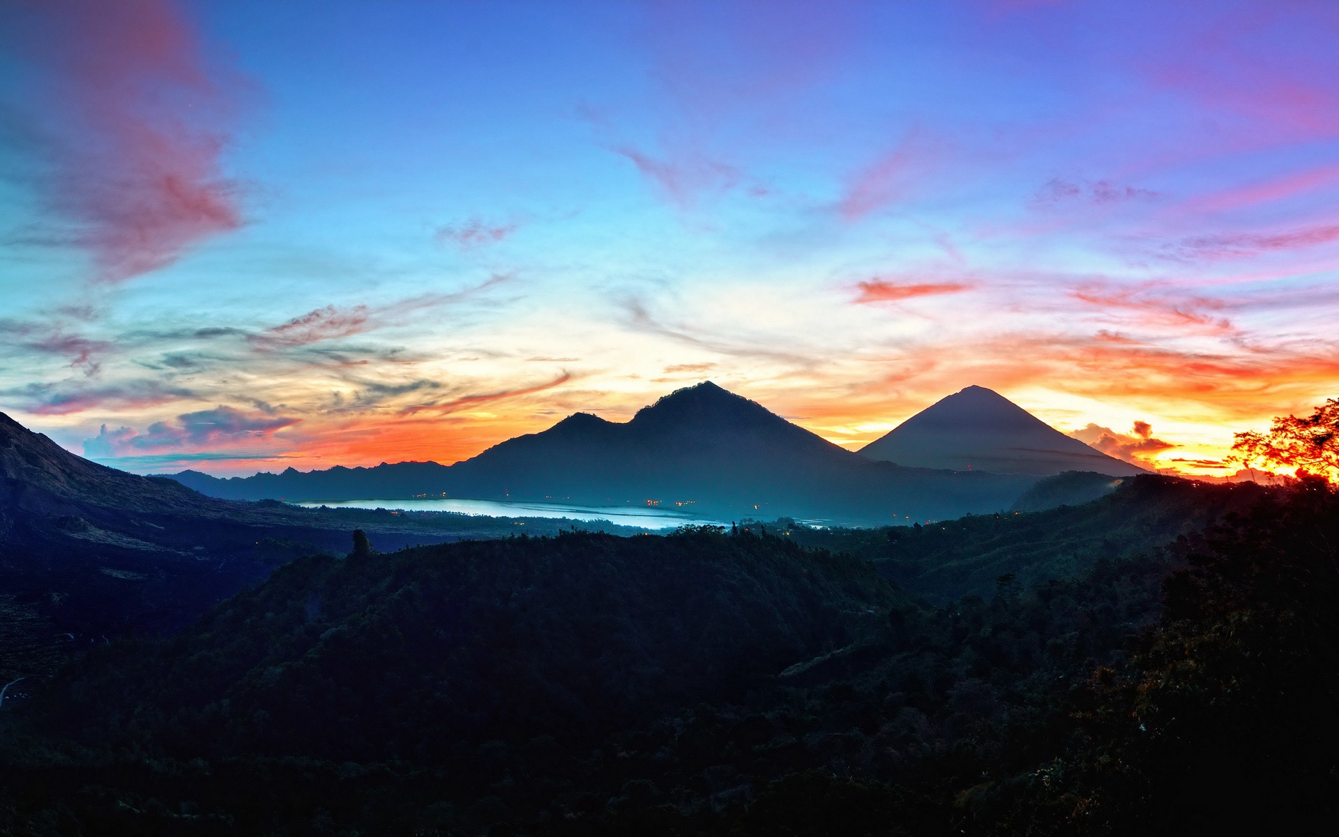 Mountains Sunrise Bali Landscape Silhouette 1920x1200