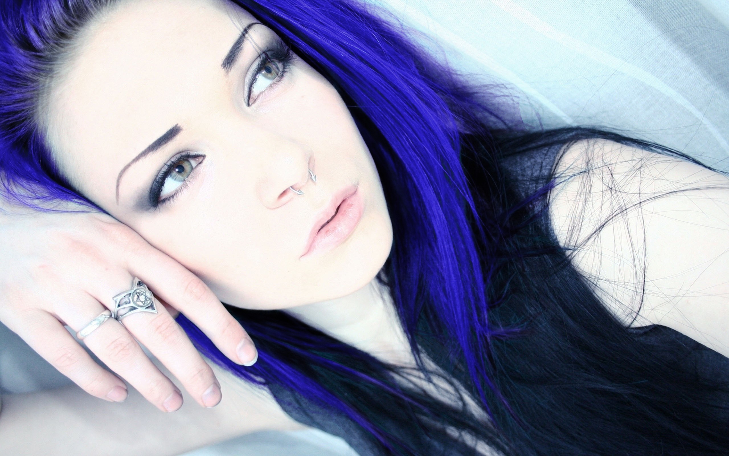 Blue Hair Nose Rings Women Satanism 2560x1600
