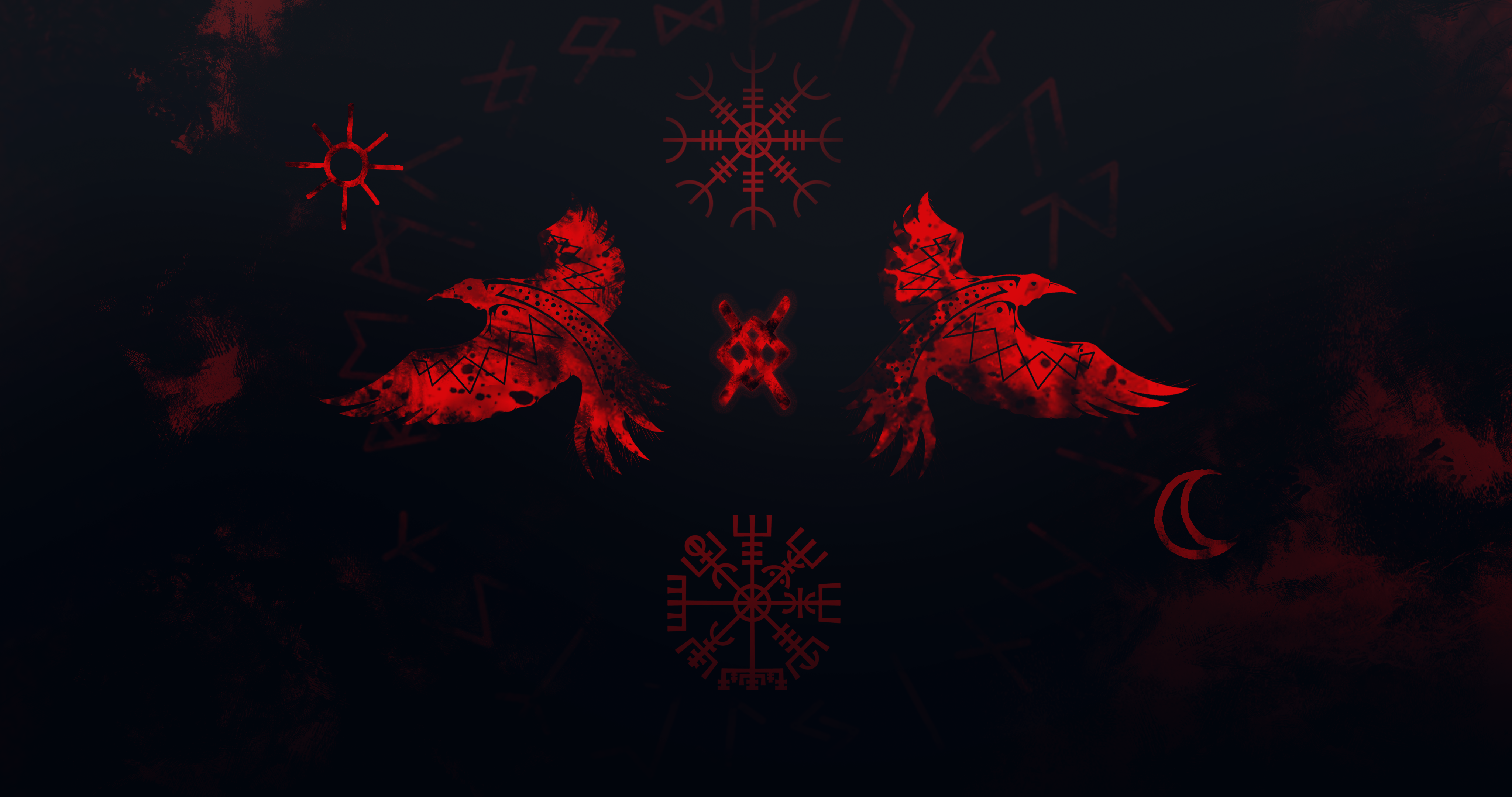 Huginn Muninn Vikings Runes Raven Red Red Odin 4096x2160