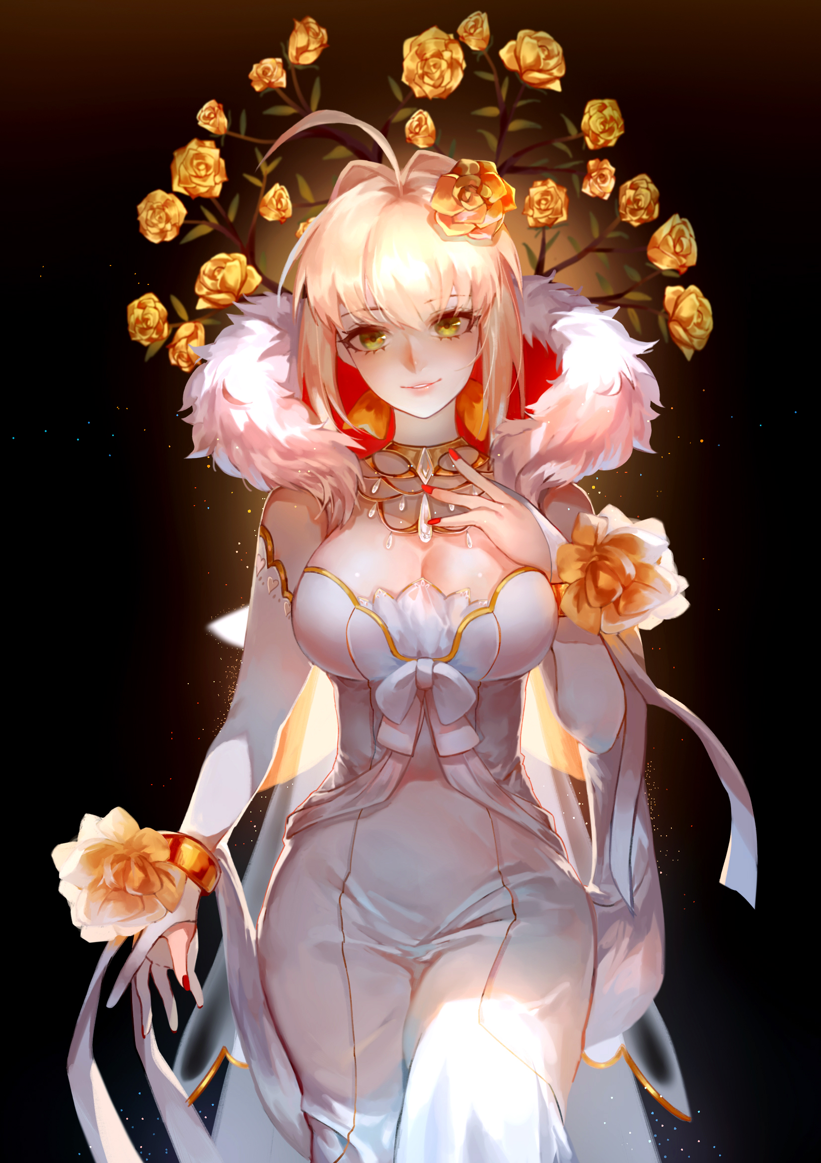Blonde Dress Fate Extra Fate Stay Night Saber Extra Flowers Fate Series 1653x2339