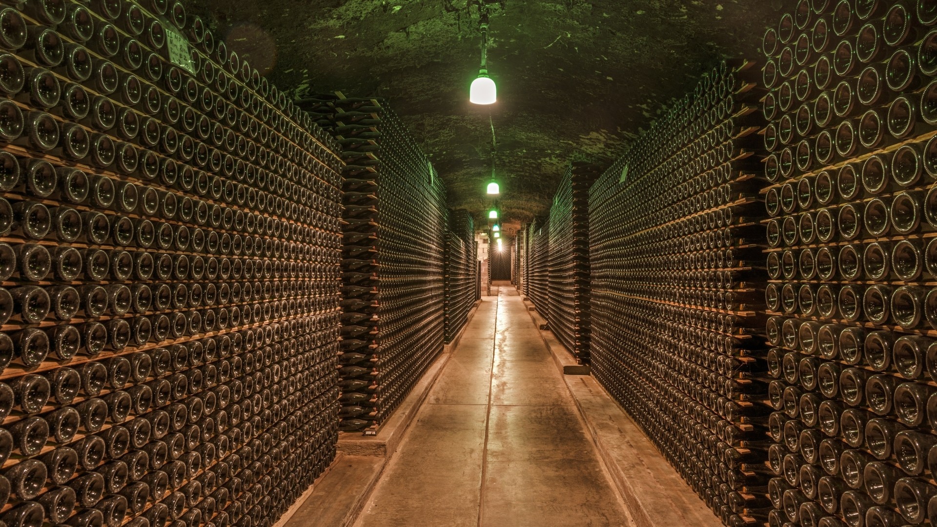 Wine Cellars Bottles Lights Hallway HDR California USA 1920x1080