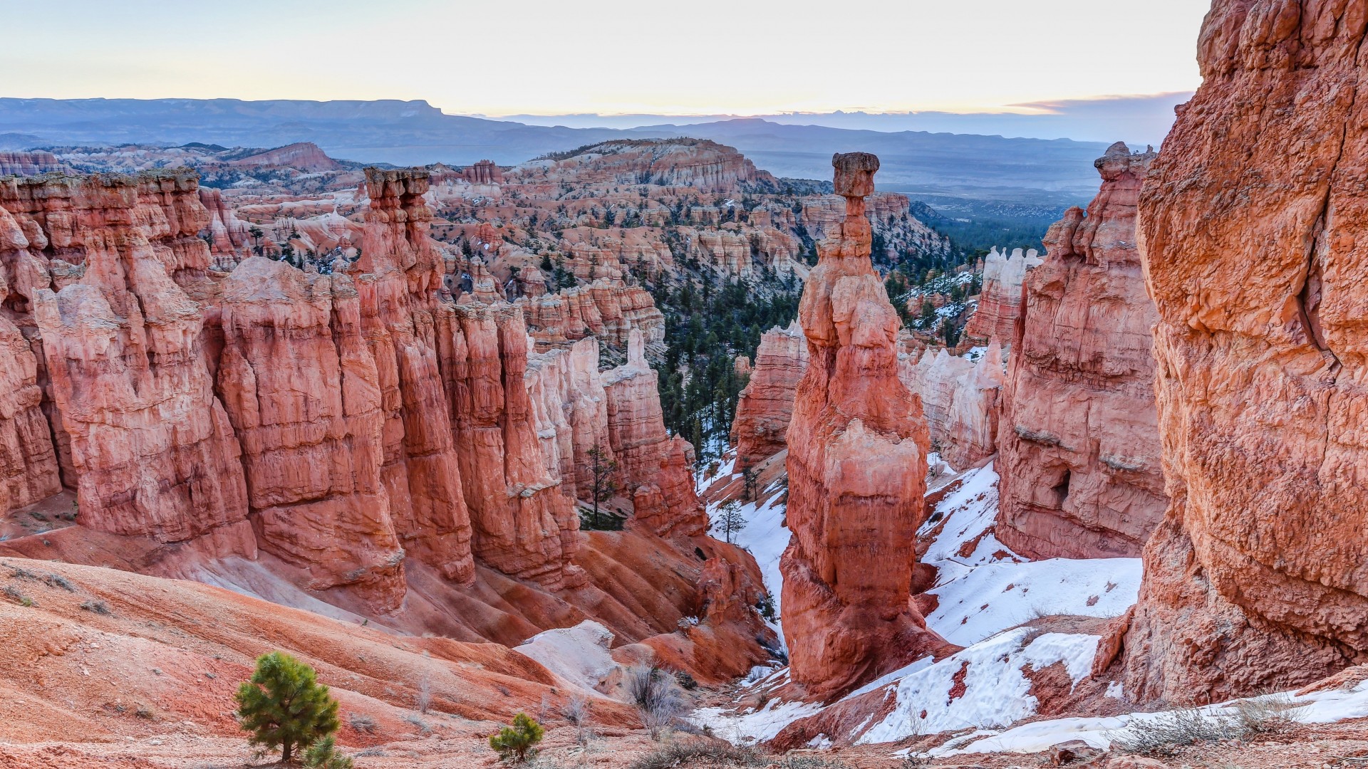 Landscape Nature Bryce Canyon National Park Hills Cliff Snow Mountains Trees 1920x1080
