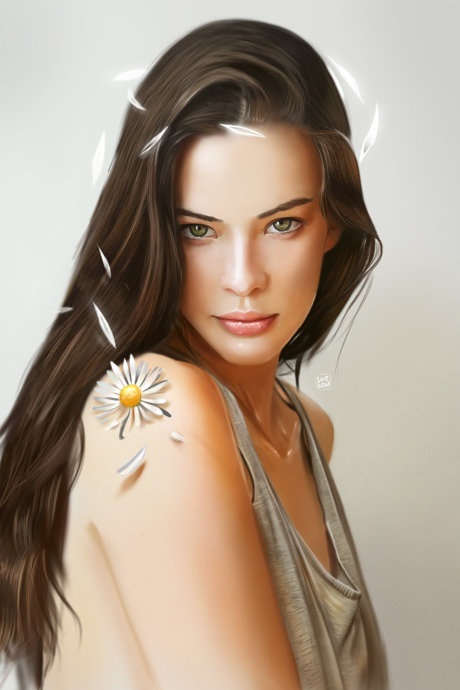 Women Artwork Face Portrait Display Painting Digital Art Flowers Tank Top Bare Shoulders Simple Back 1600x2400