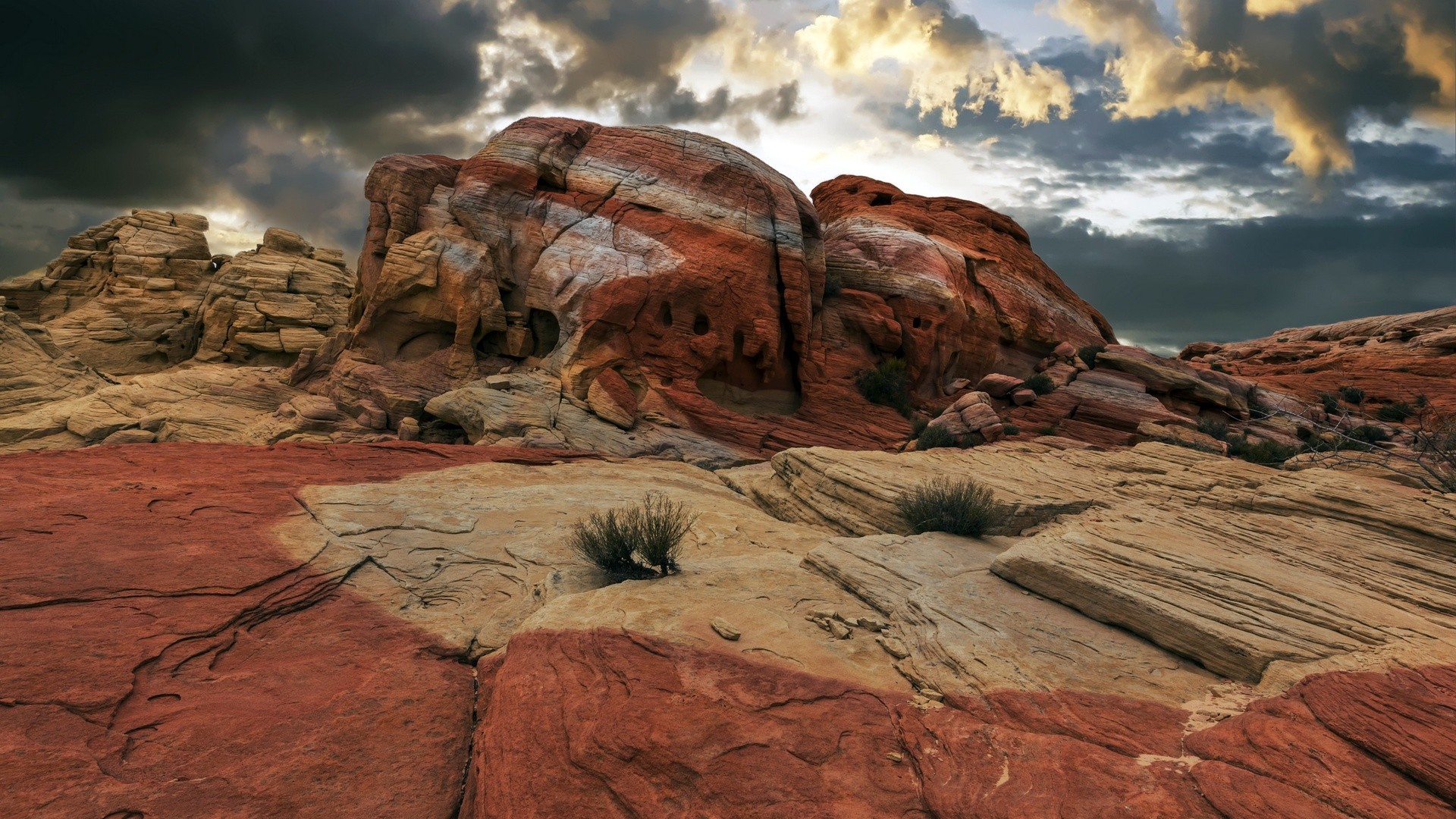 Nature Landscape Clouds Arizona USA Mountains Valley Valley Of Fire State Park Rocks Plants 1920x1080