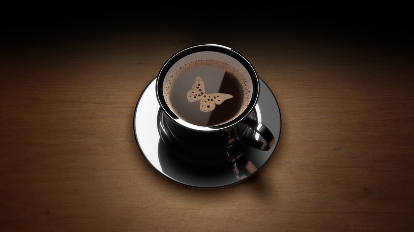 Mugs Coffee Butterfly Macro 1366x768