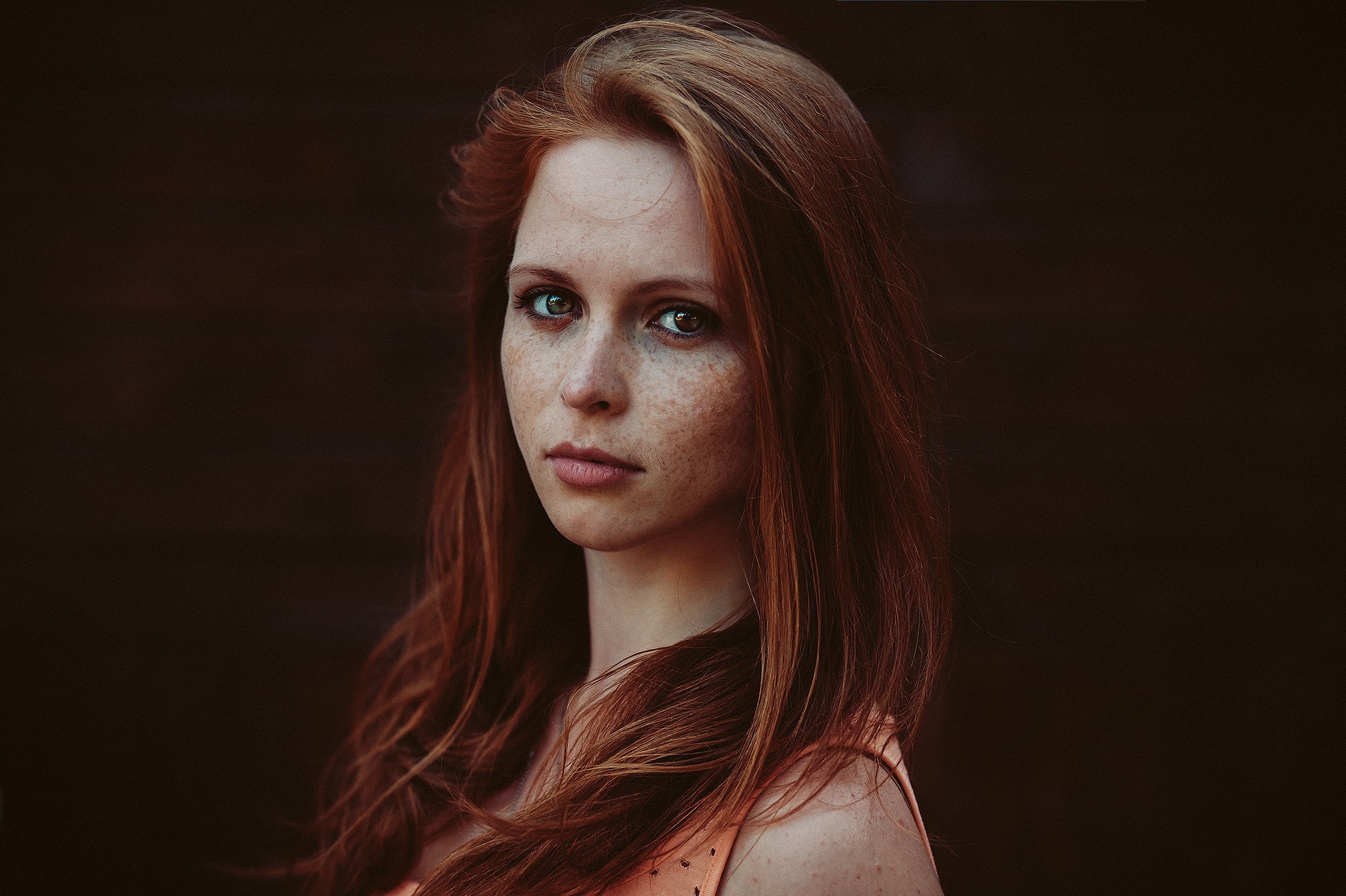 Women Model Redhead Long Hair Looking At Viewer Face Women Outdoors Portrait Freckles Bare