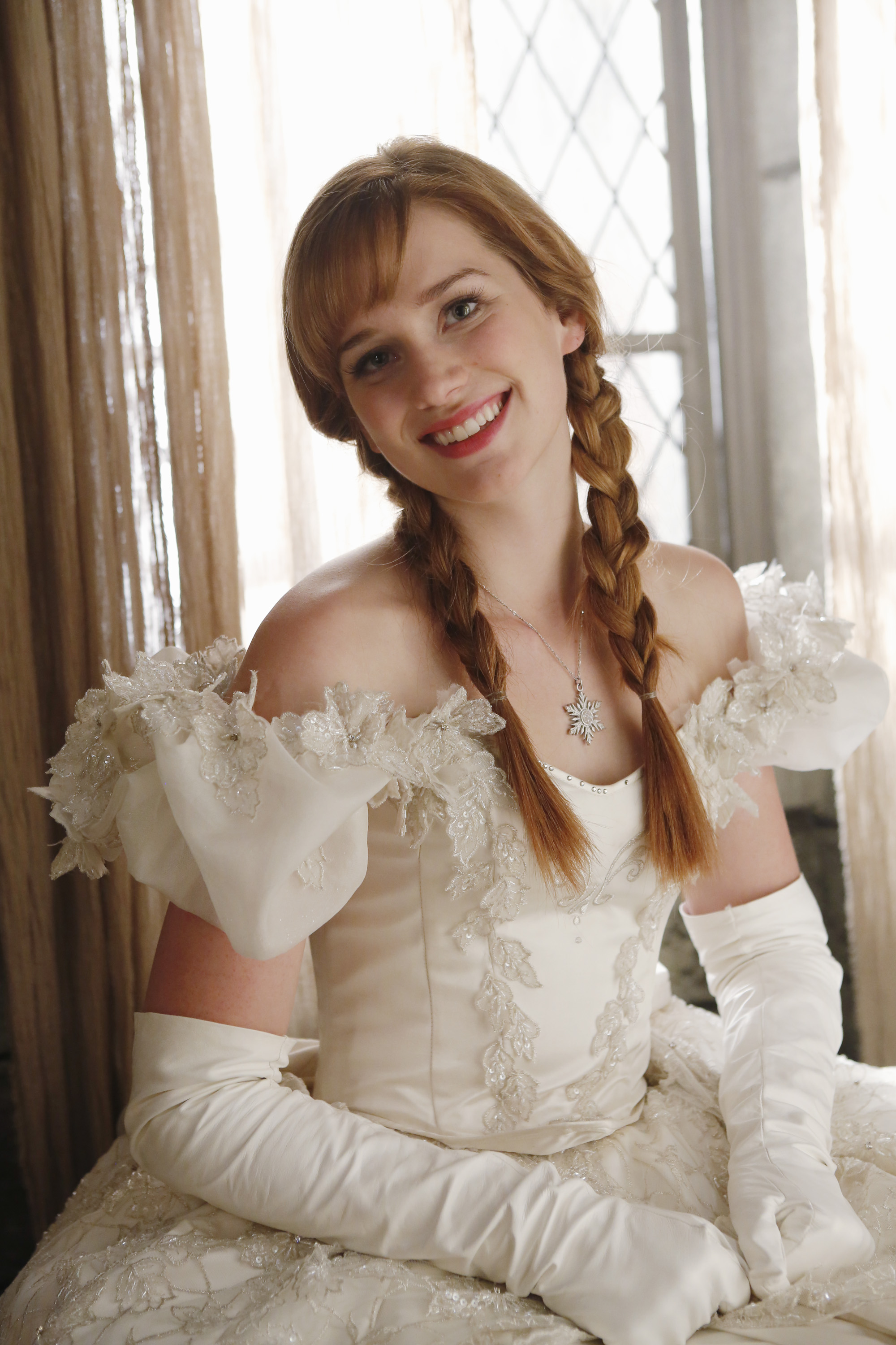 Women Actress Elizabeth Lail Once Upon A Time Braids Smiling White Dress Dress Red Lipstick Teeth Re 2000x3000
