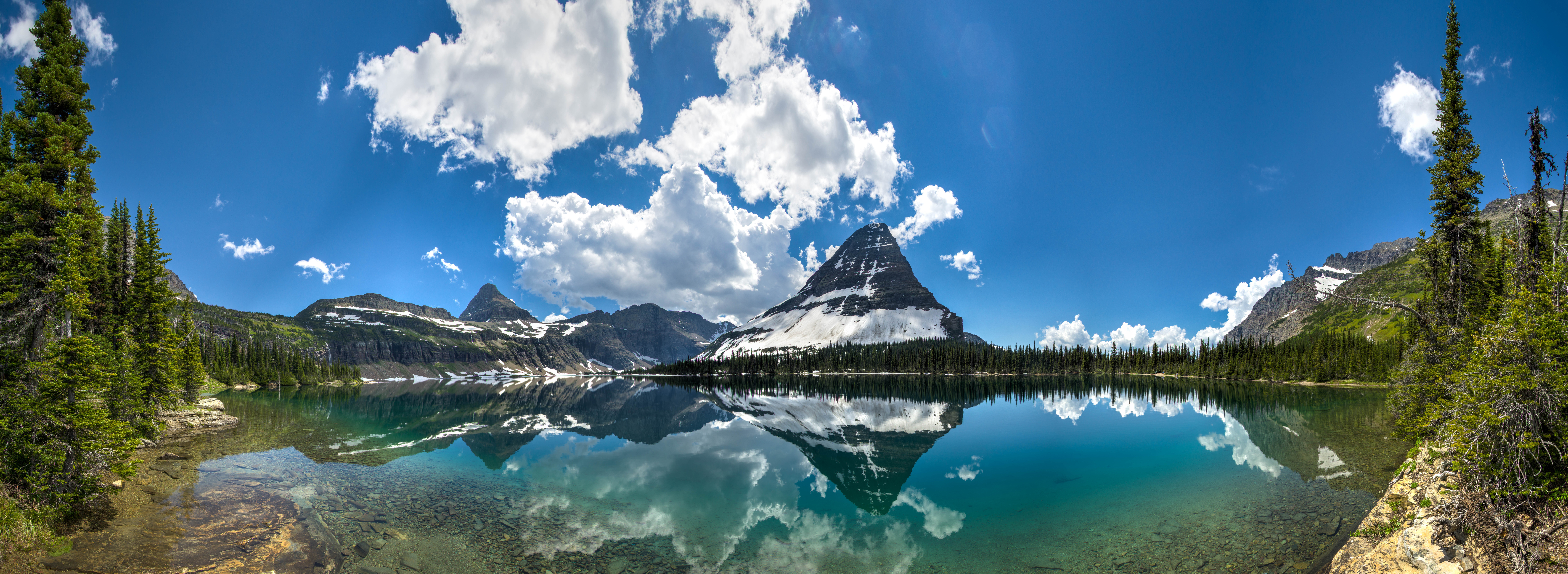 Glacier National Park Montana Mountain Lake Cloud Reflection Panorama Landscape Nature 10000x3661