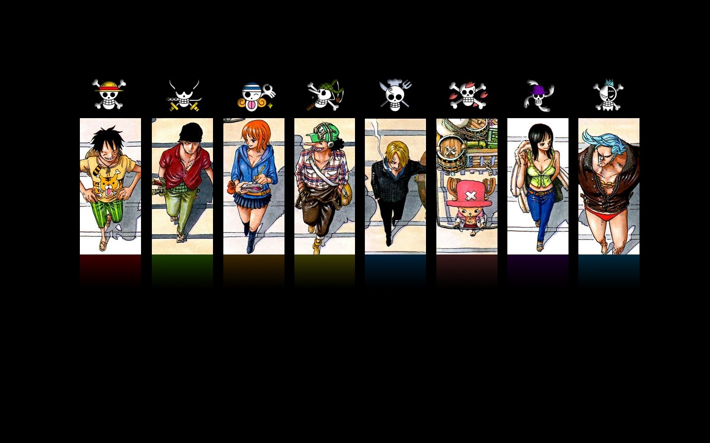 One Piece Monkey D Luffy Roronoa Zoro Nami Usopp Sanji Tony Tony Chopper Nico Robin Jolly Roger Anim 1440x900