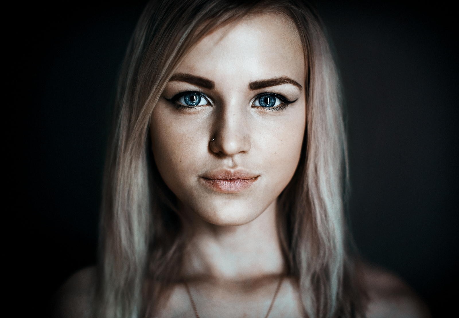 Women Model Blonde Face Portrait Pierced Nose Blue Eyes Alla Emelyanova 1600x1111