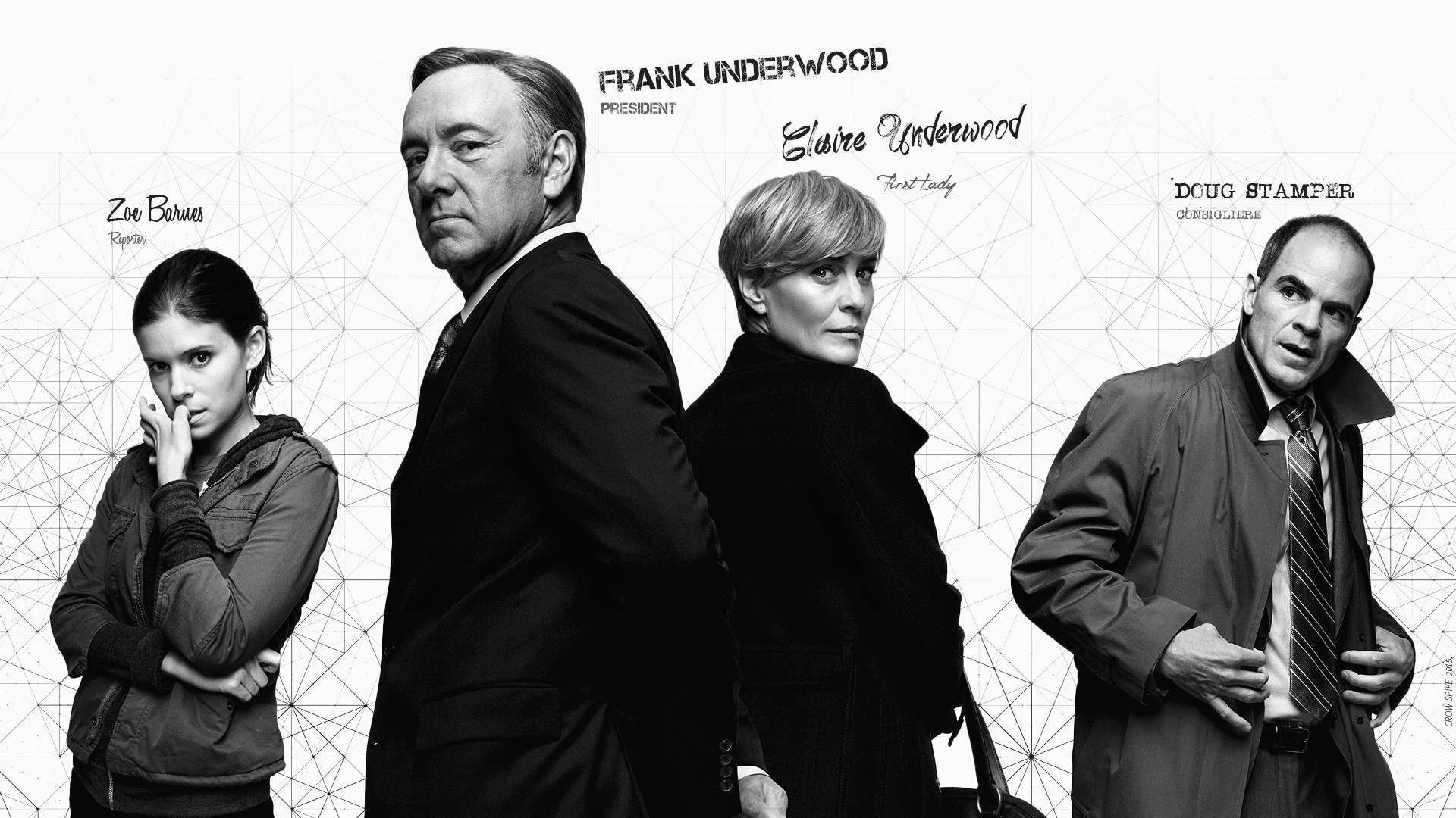Frank Underwood House Of Cards Zoe Barnes Claire Underwood Doug Stamper Kevin Spacey Monochrome Robi 1920x1080