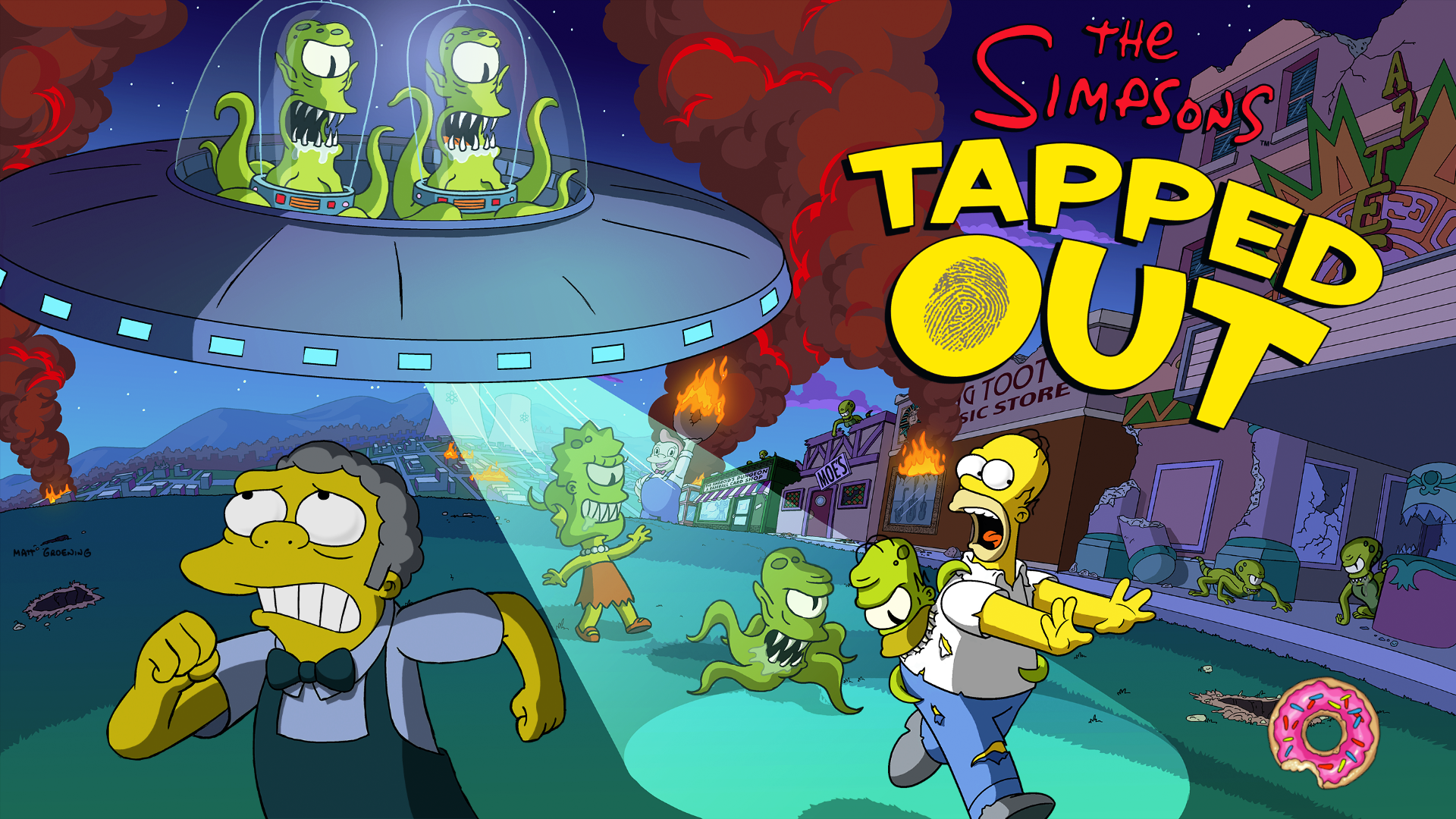 The Simpsons Tapped Out Aliens Lisa Simpson Moe Szyslak Homer Simpson 1920x1080