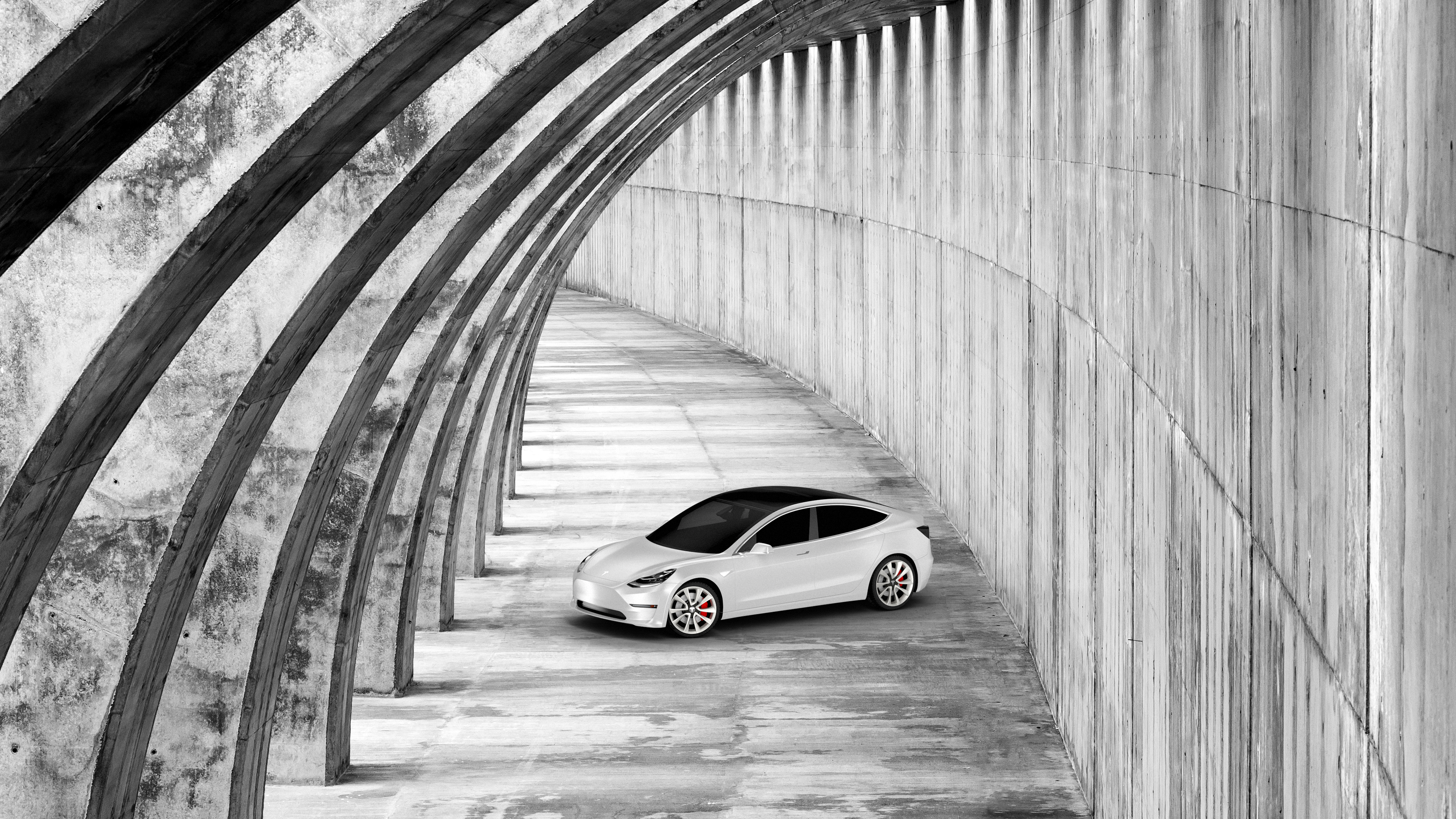 Tesla Tesla Model 3 Model 3 Car Vred Monochrome 3D Visualization 3840x2160