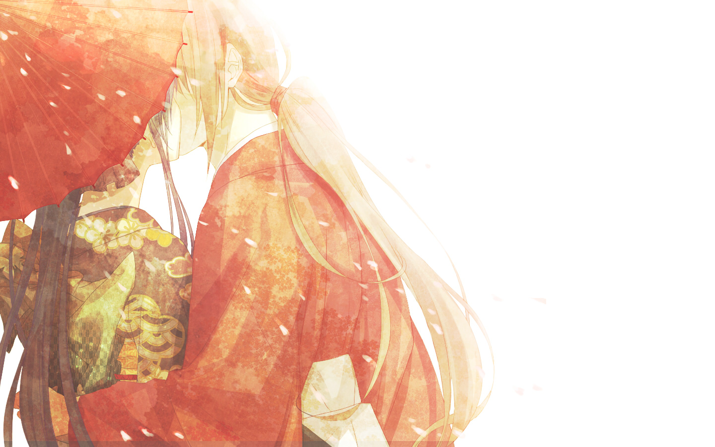 Anime Traditional Clothing Kissing Umbrella Rurouni Kenshin Himura Kenshin Kamiya Kaoru 1440x900