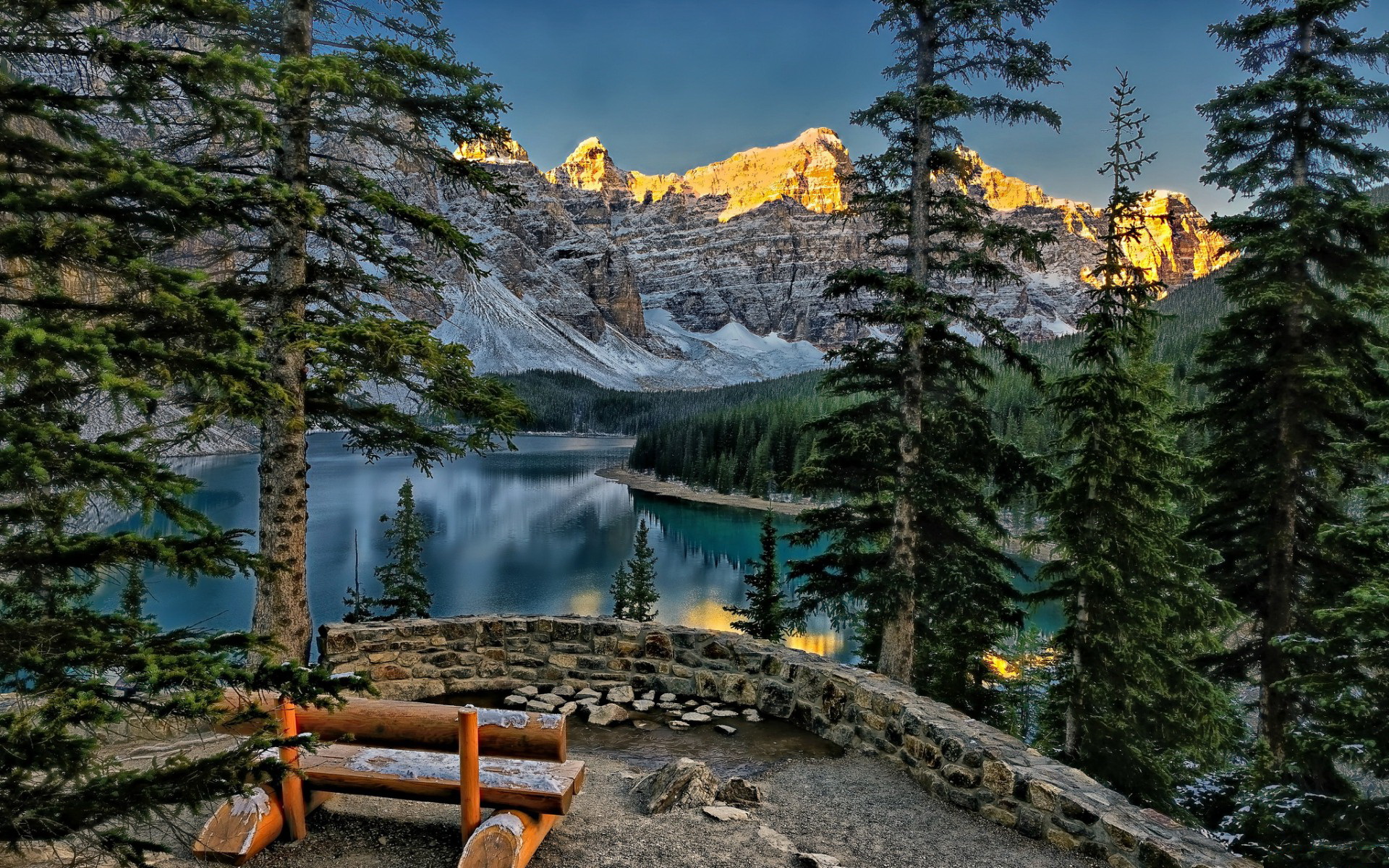 Bench Lake Moraine Lake Canada Forest Mountain 1920x1200