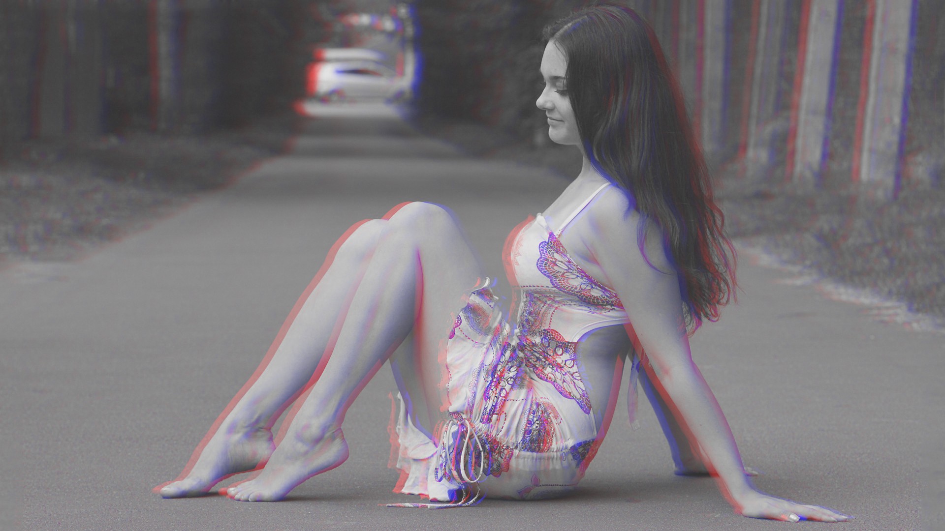 Anaglyph 3D Women Women Outdoors Digital 1920x1080