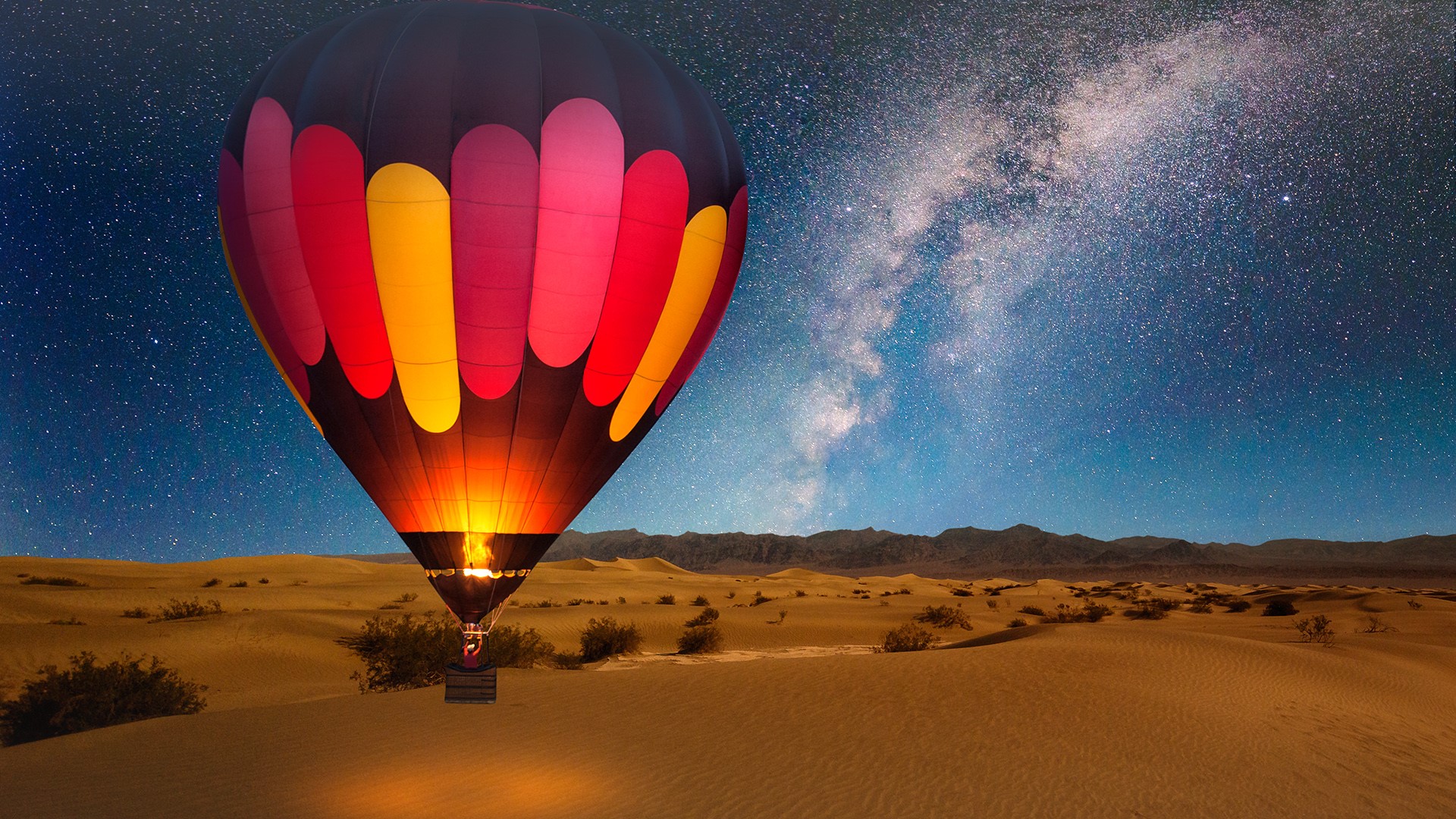 Nature Landscape Hot Air Balloons Sand Plants Stars Night Galaxy Milky Way Dunes Death Valley Califo 1920x1080