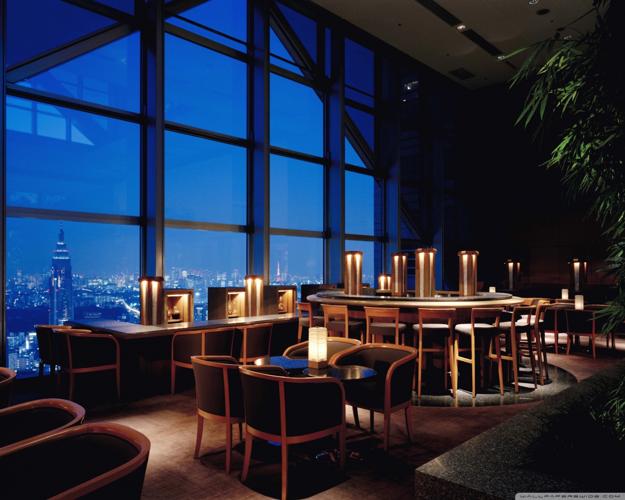 Restaurant Night City Light Bar Panorama 1280x1024