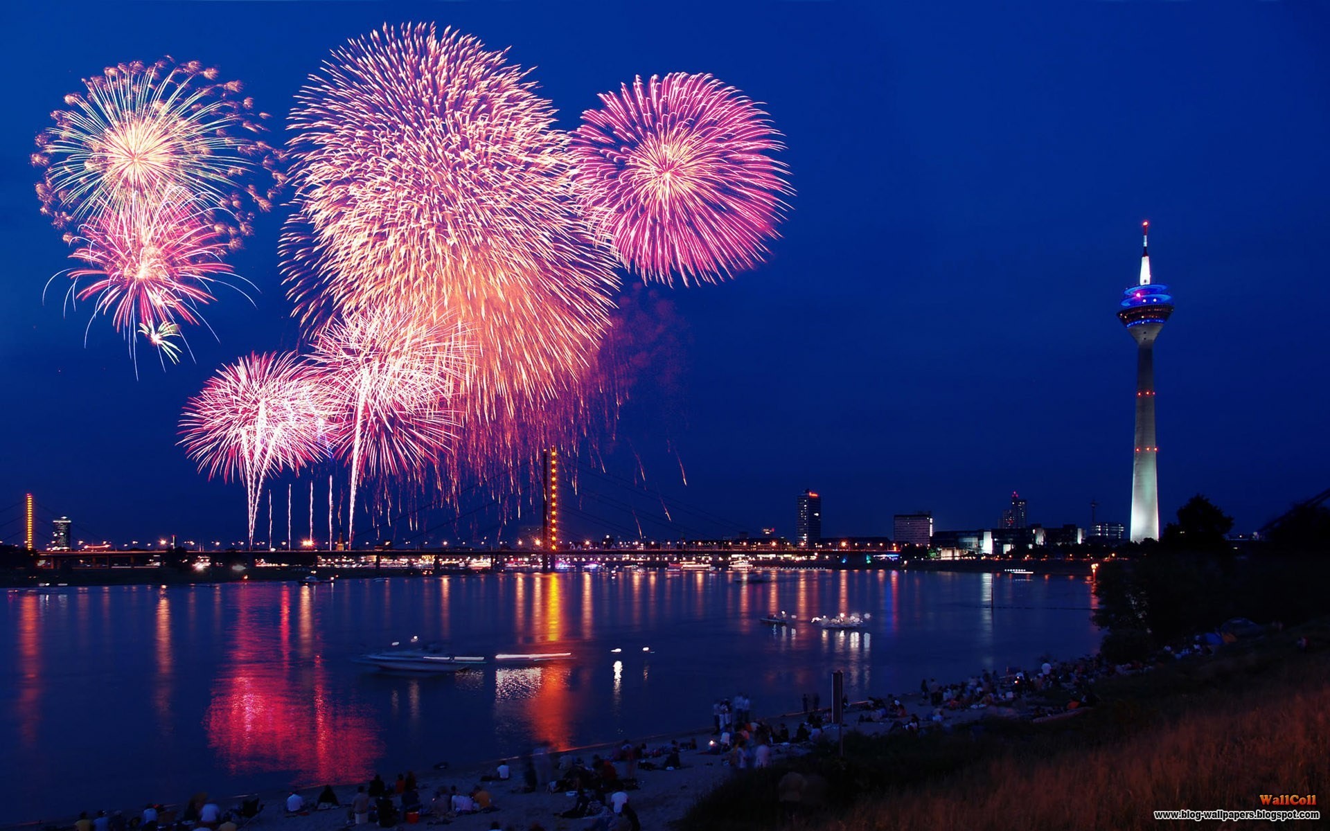 Fireworks Lake Dusseldorf Germany Tower 1920x1200