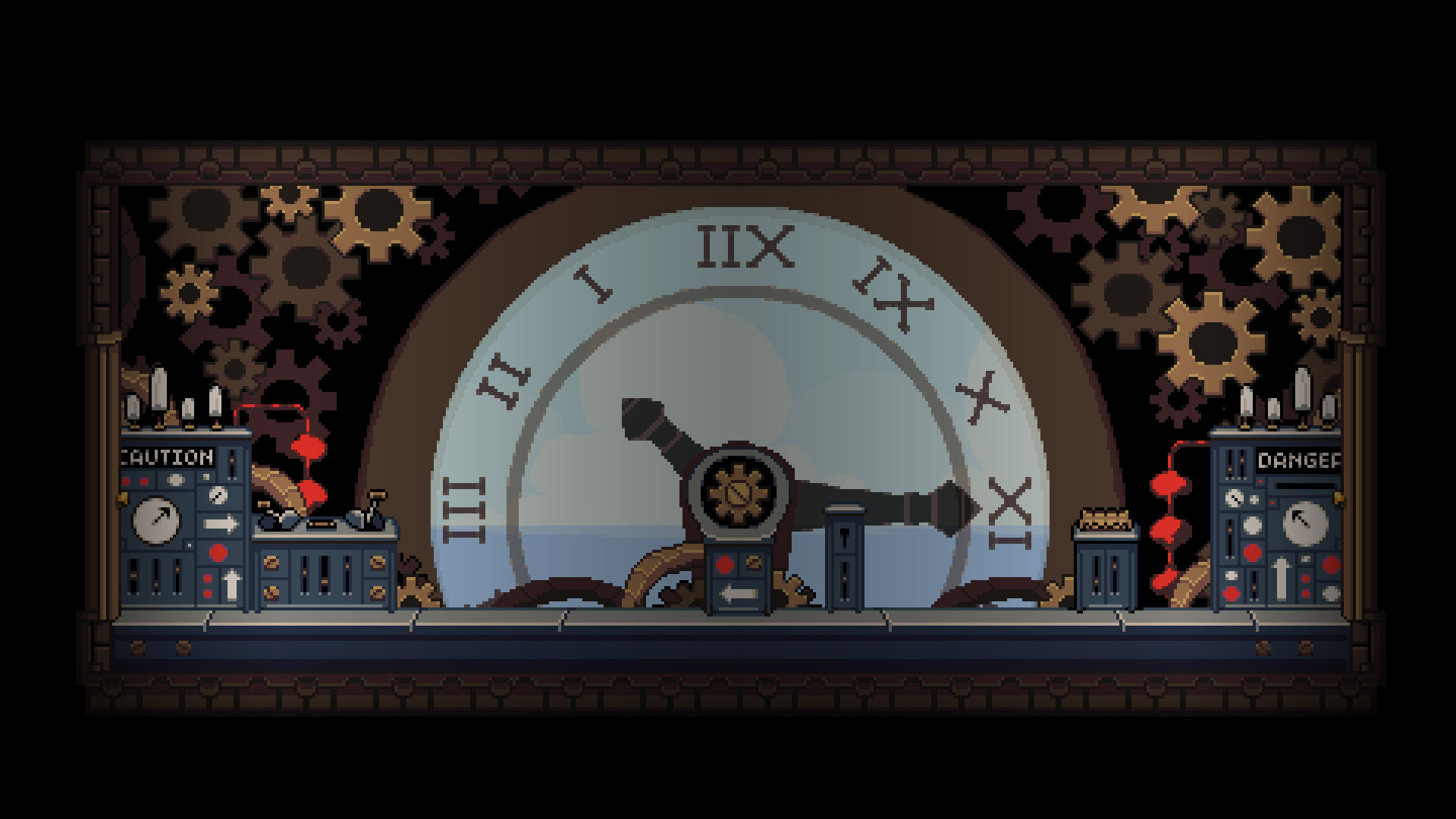 Digital Art Pixel Art Pixels Pixelated Gears Clocks Roman Numerals Video Games Black Background 1920x1080