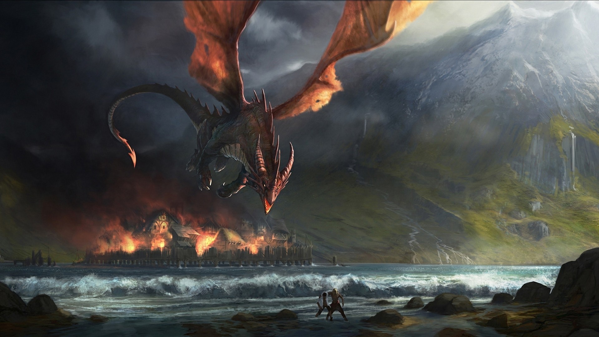 The Hobbit J R R Tolkien Fantasy Art Dragon Smaug The Lord Of The Rings Digital Art Sea The Hobbit T 1920x1080