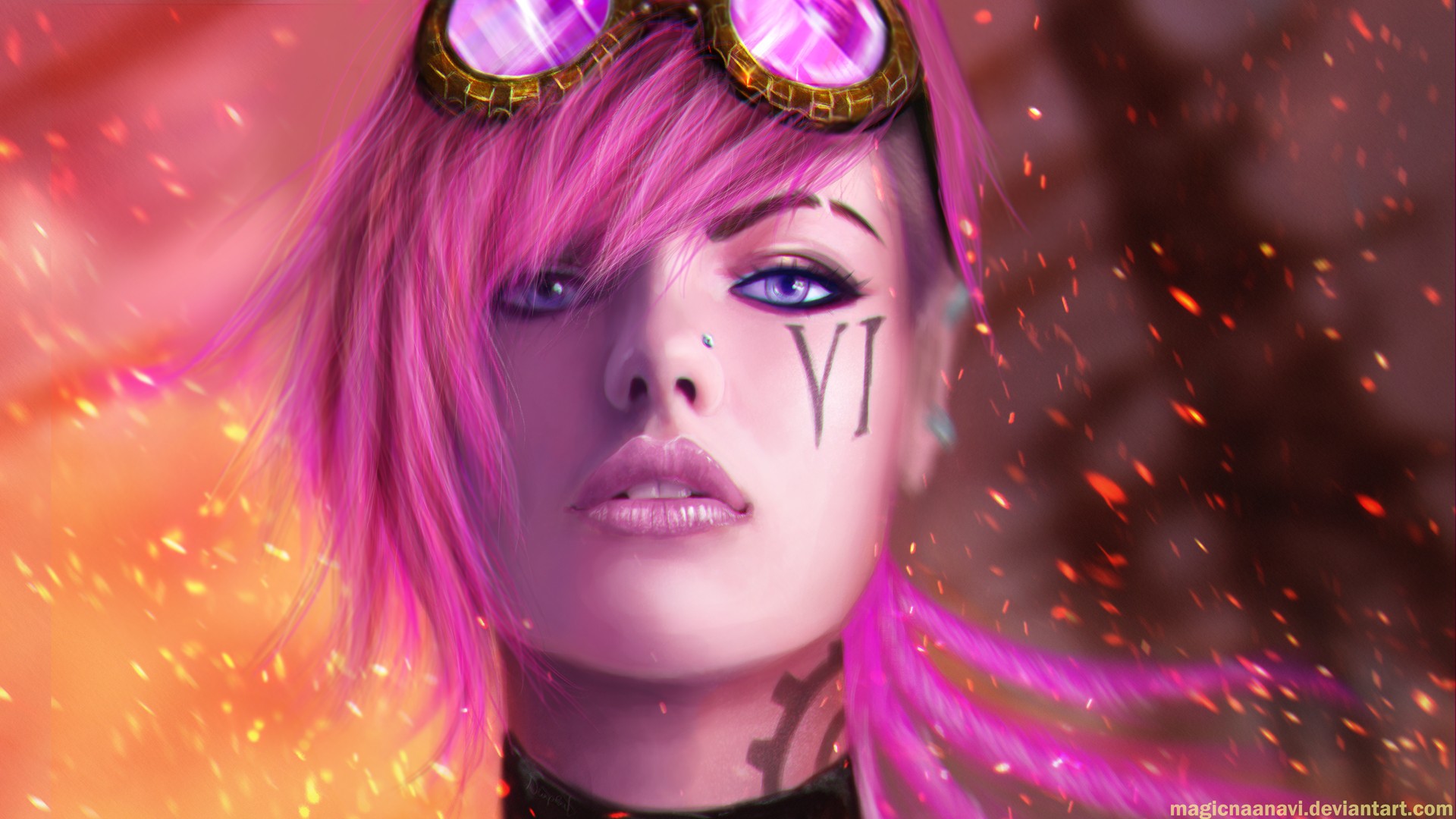 MagicnaAnavi Pink Hair Vi League Of Legends Women Fantasy Girl Video Games 1920x1080