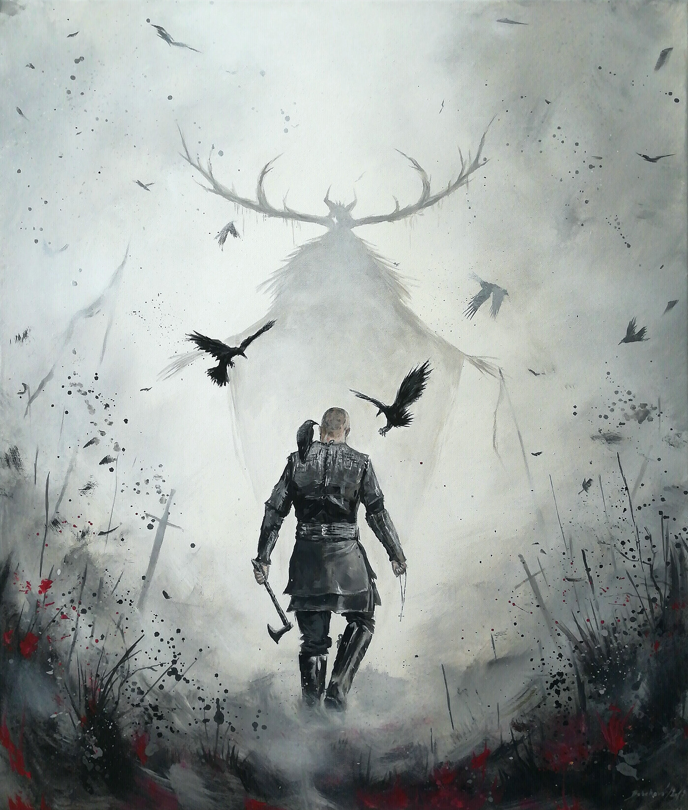 Birds Viking Axe Cross Horns Sword Ragnar Lodbrok Vikings 1400x1649