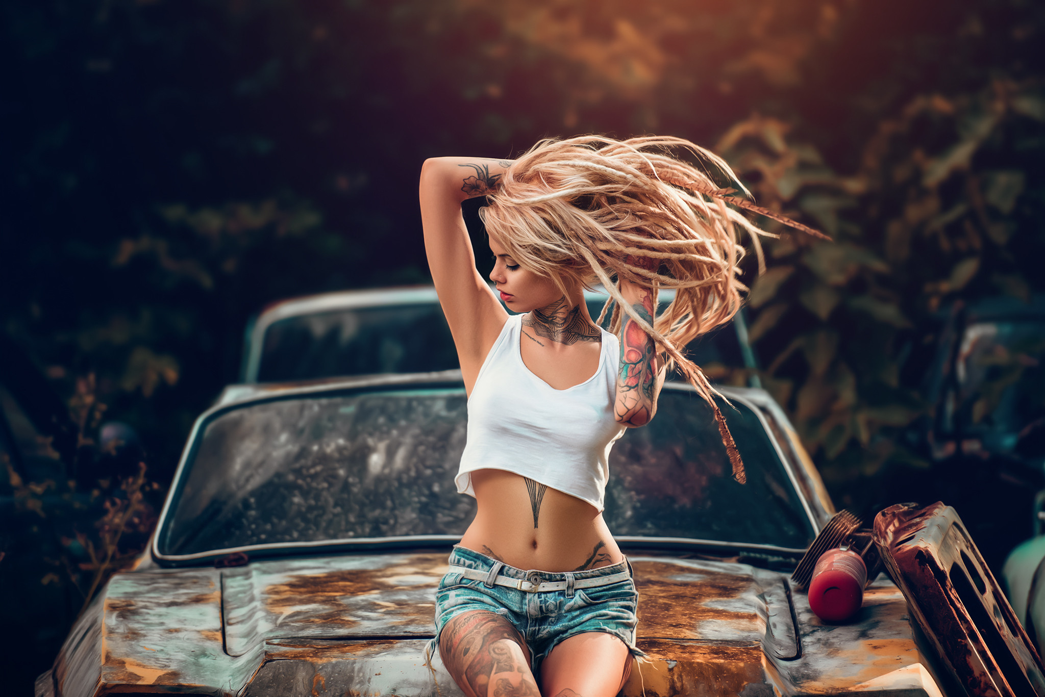 Lais Arena Model Blonde Tattoo Inked Girls Pierced Septum Rust Dreadlocks Depth Of Field Women Outdo 2048x1367