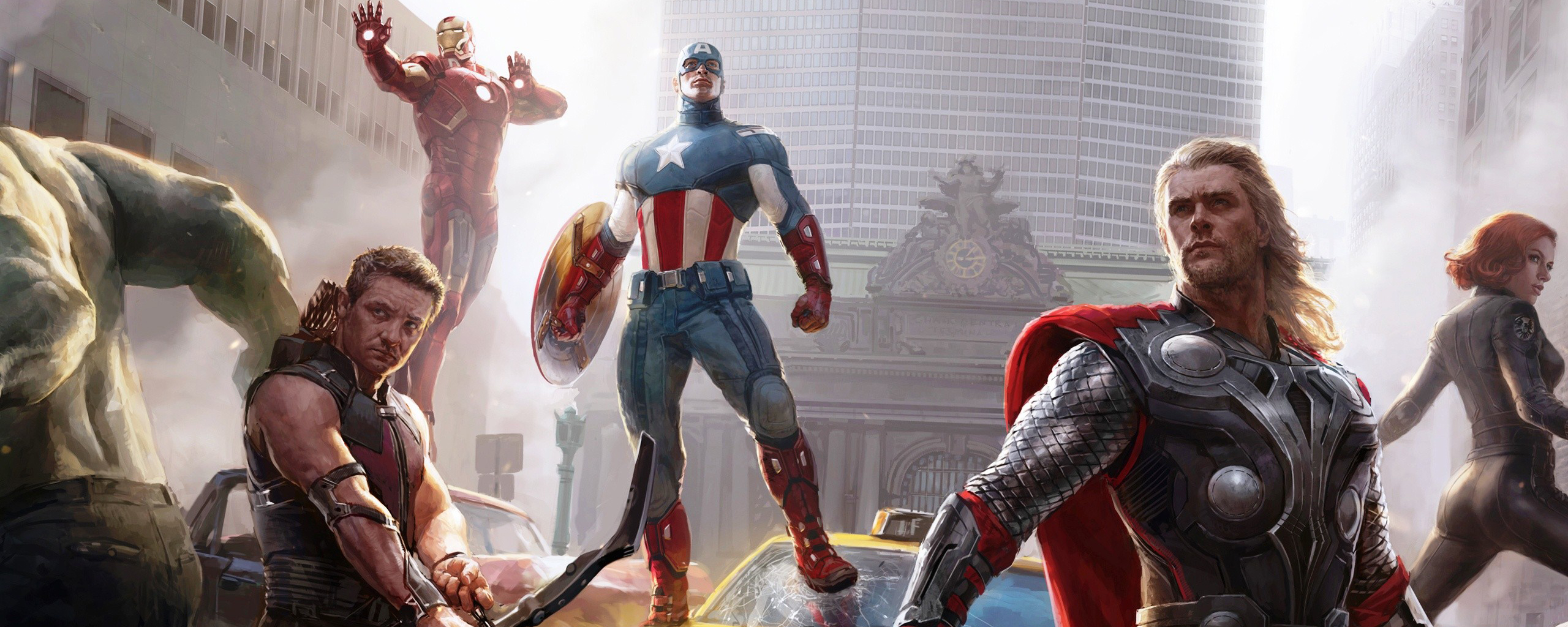 Thor Captain America Black Widow Iron Man Hawkeye Marvel Comics Avengers Hulk Costume Bow Weapon Arm 2560x1024