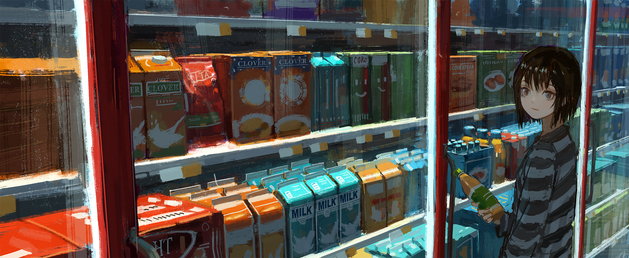 Anime Anime Girls Supermarket Food 2000x822