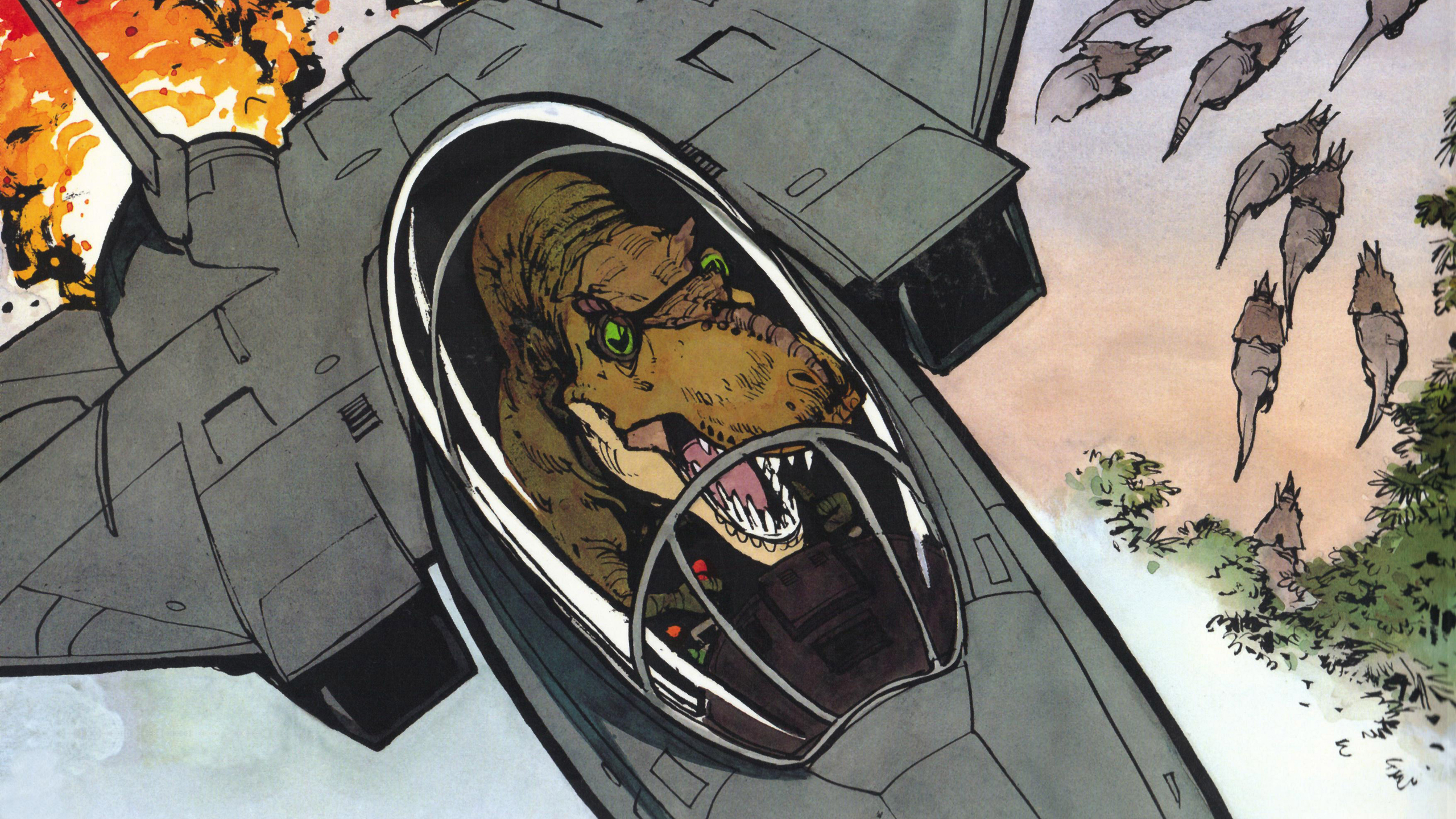 T Rex Dinosaurs F 14 Comic Art Comics Artwork Calvin And Hobbes 2560x1440