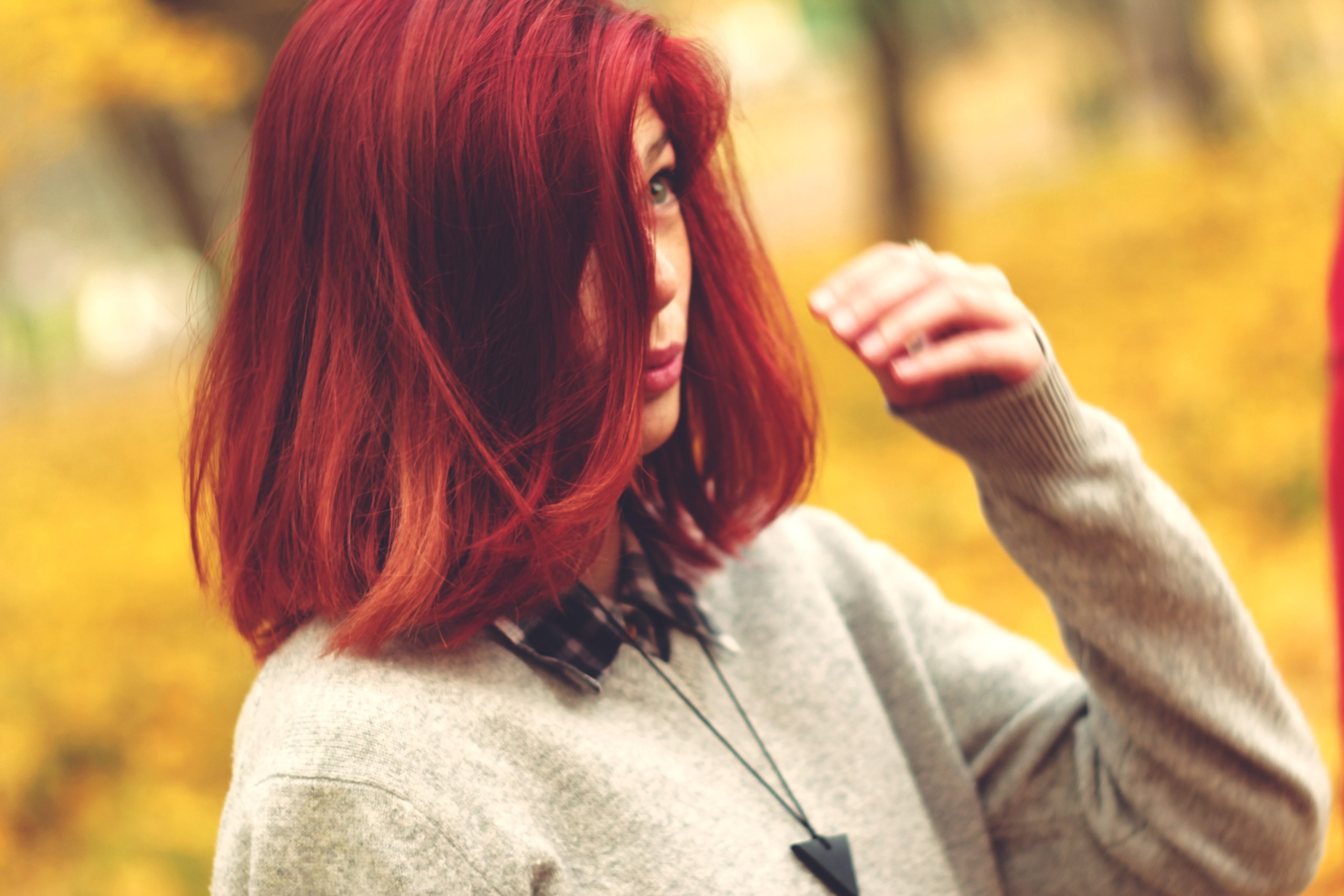 Women Mayya Giter Redhead Hair In Face Sweater Women Outdoors Looking Away 2560x1707