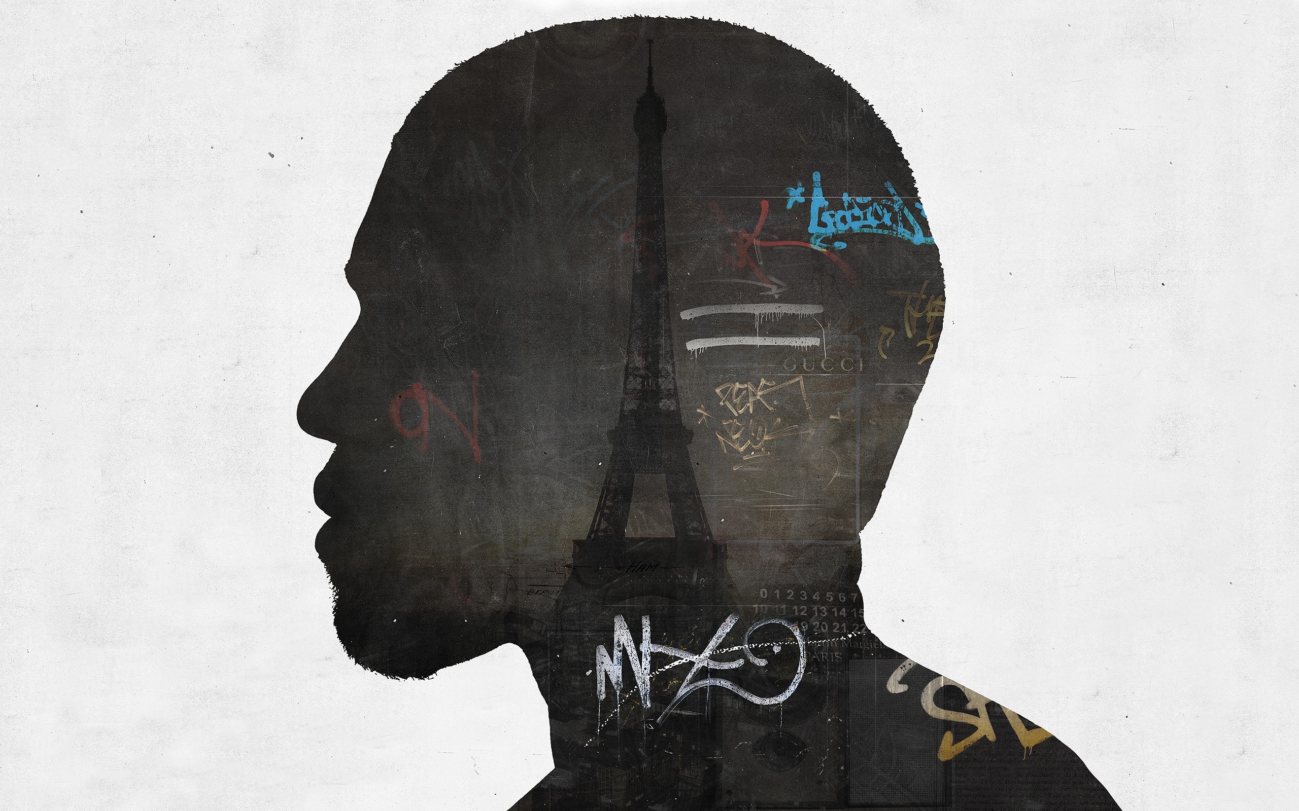Alex Cherry Kanye West Graffiti Eiffel Tower Profile Artwork Face Silhouette 2560x1600