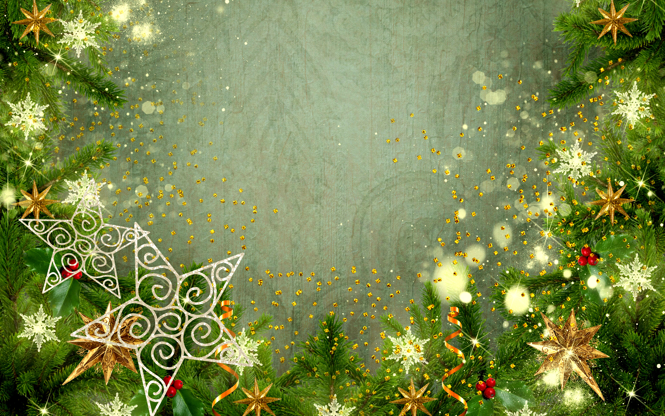 Holiday Christmas Star Pine Ribbon Sparkles 2560x1600