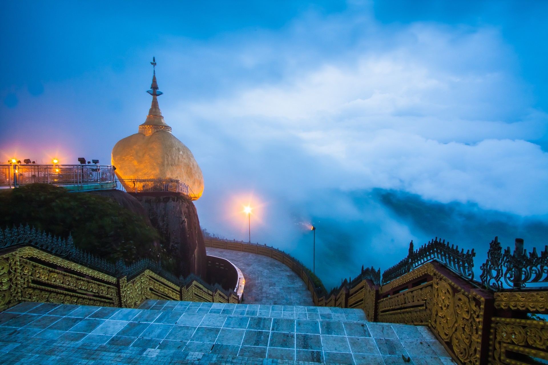 Nature Landscape Photography Temple Architecture Lights Mist Clouds Myanmar 1920x1280
