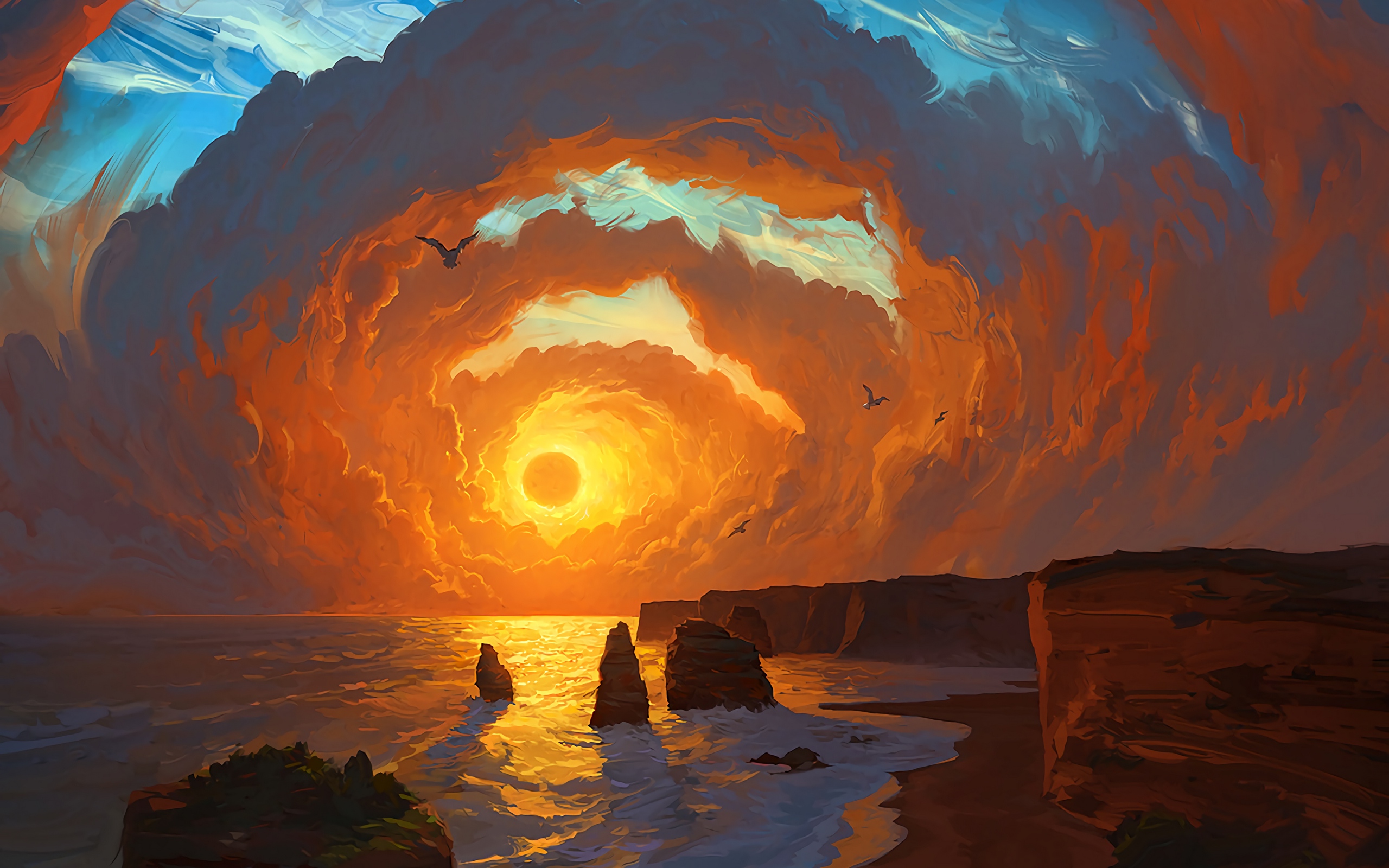 Landscape Sea Sunset Clouds Painting Artwork Digital Art Landscape RHADS 2560x1600