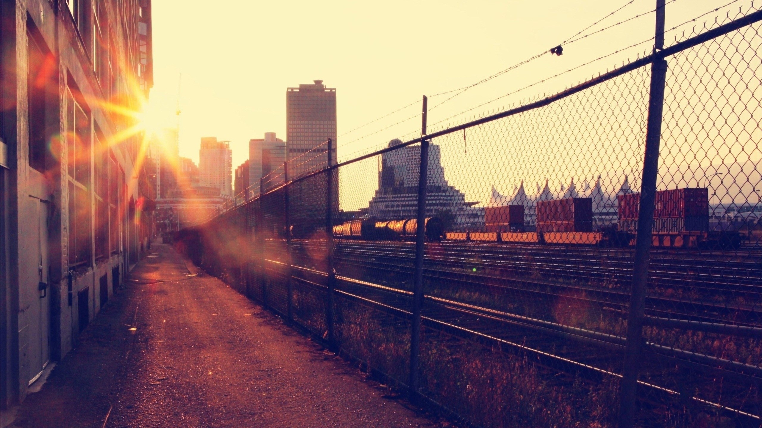 Photography Rail Yard Railway Sun Rays Urban Fence Sunlight 2560x1440