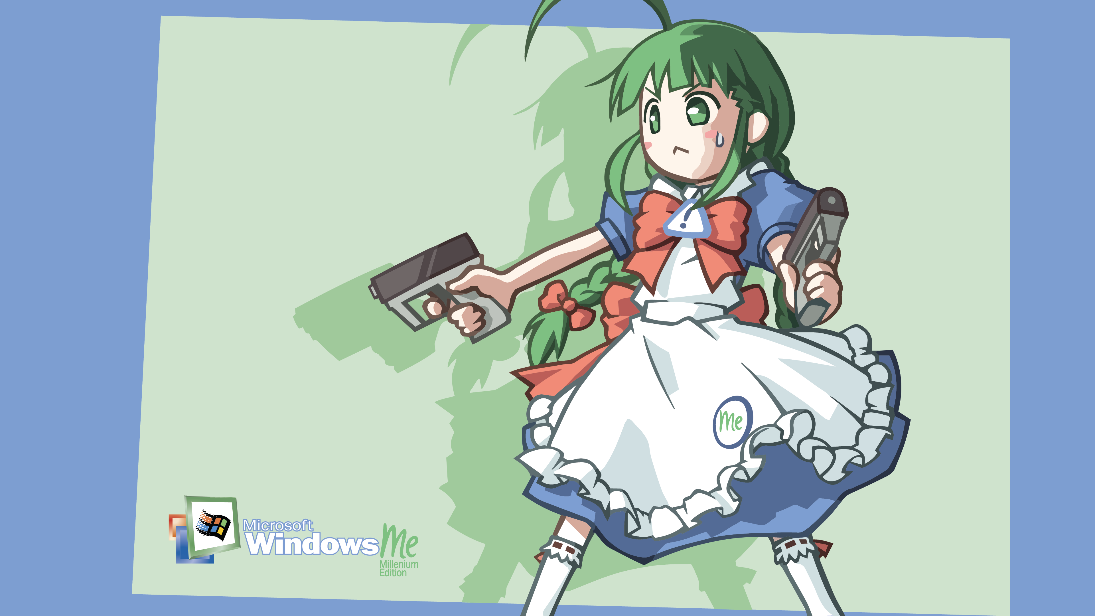 Operating System Os Tan Windows Me Pistol Anime Girls Maid Outfit Ribbon Gijinka 3840x2160