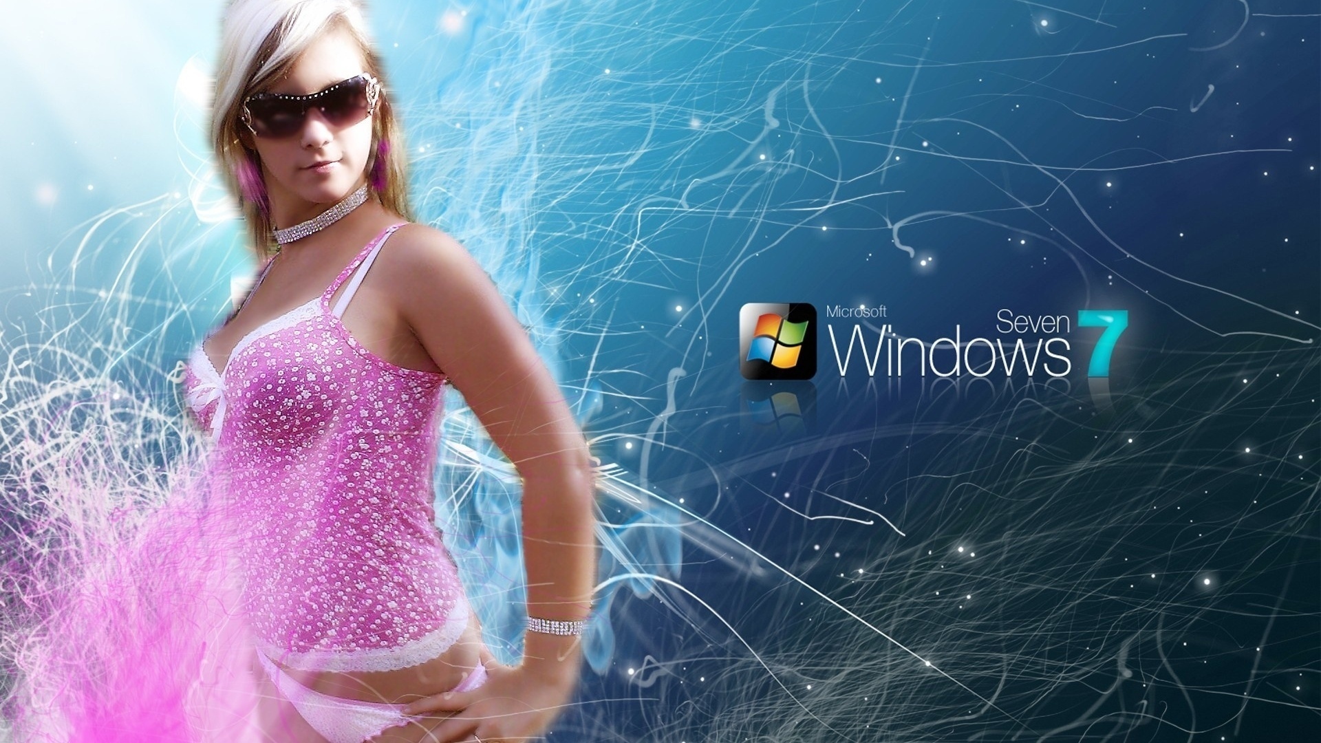 Microsoft Windows Windows 7 Logo Women Blonde Sunglasses Hands On Legs Bracelets 1920x1080
