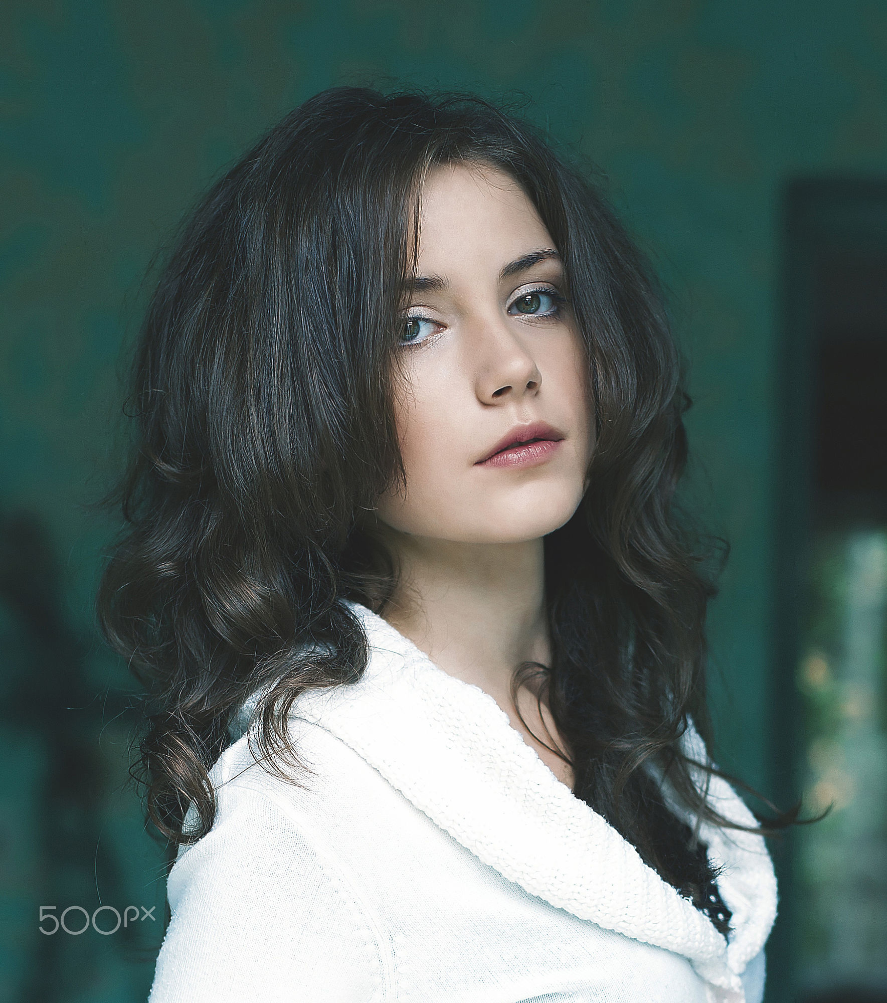 Ksenia Kokoreva Brunette Long Hair Wavy Hair Portrait White Clothing Yuri Egoroff Blue Eyes 1769x2000