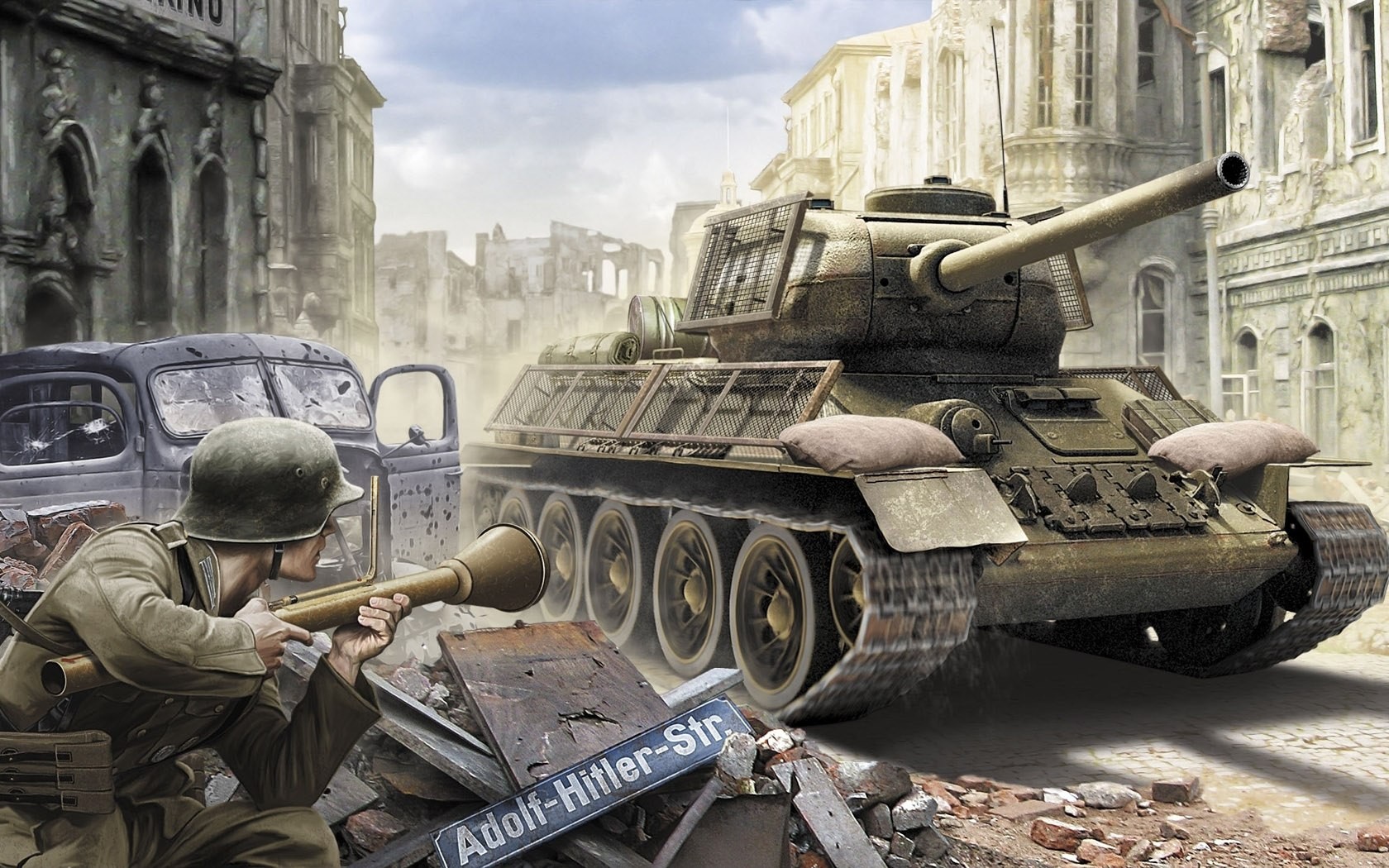 Tank T 34 Adolf Hitler World War Ii War Artwork Military Ruin Soldier 1680x1050