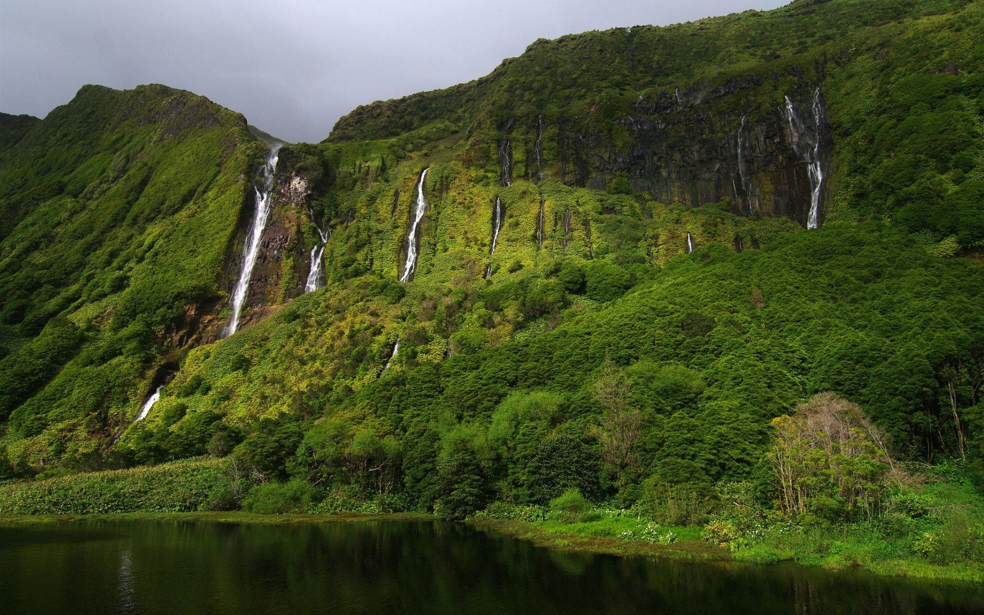 Waterfall Nature Landscape Cliff Azores Trees 1920x1200