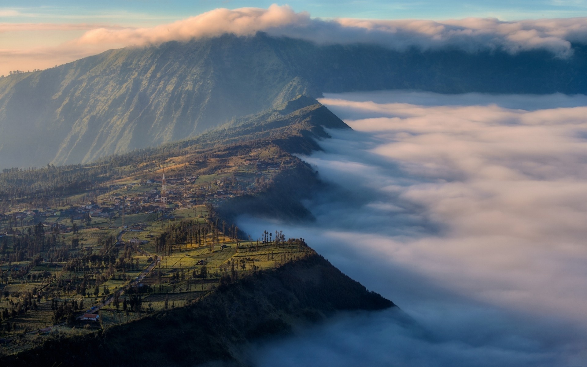 Nature Landscape Mount Bromo Indonesia Clouds Field Mountains 1920x1200