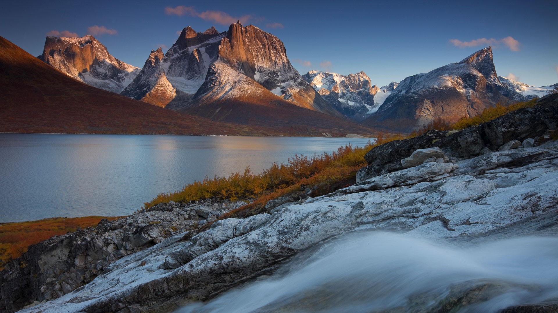 Nature Landscape Mountains Snowy Mountain Fall Lake Clouds Sky Glacier Greenland Tasermiut Fjord 1920x1080