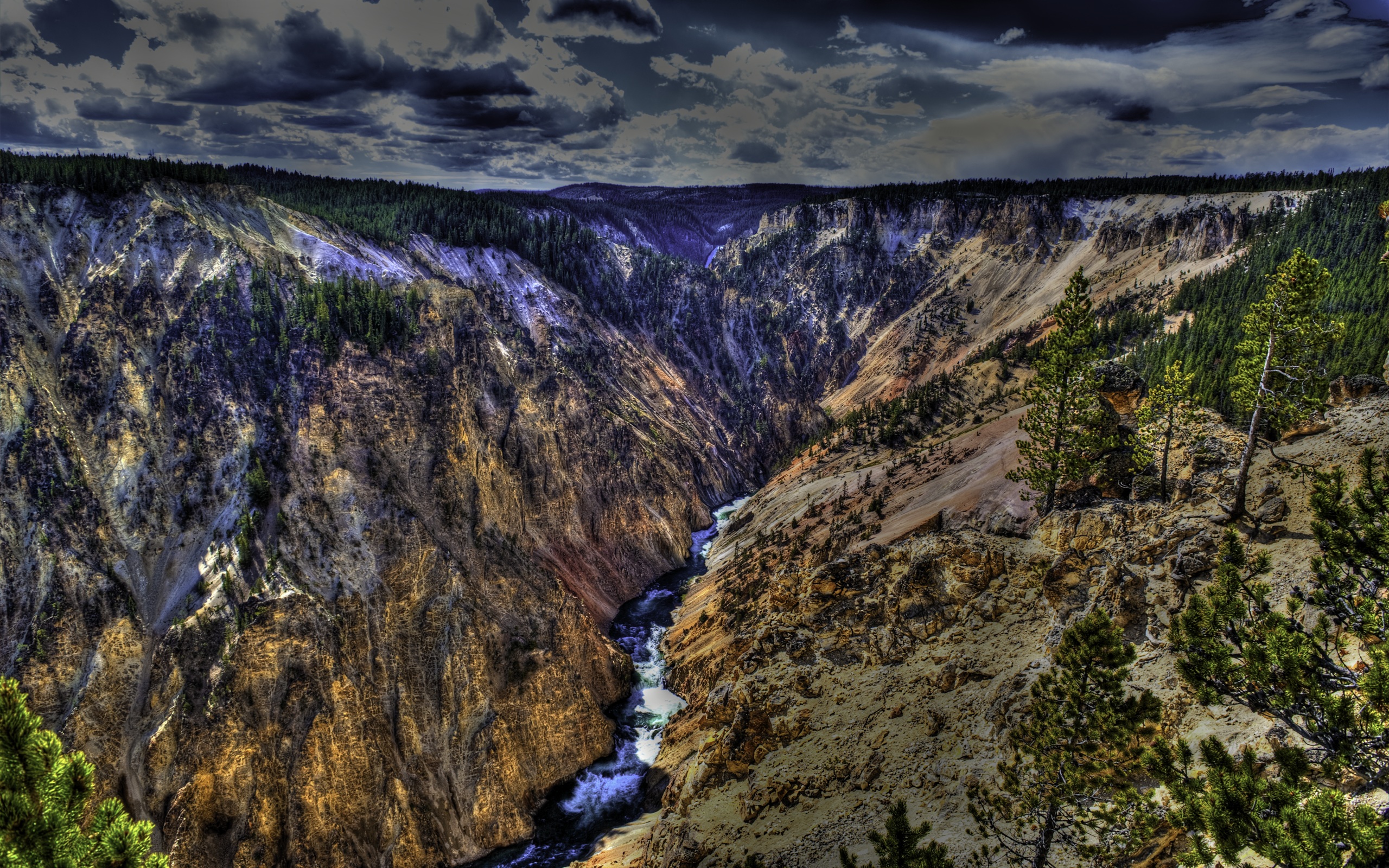 HDR Canyon Yellowstone Park River 2560x1600