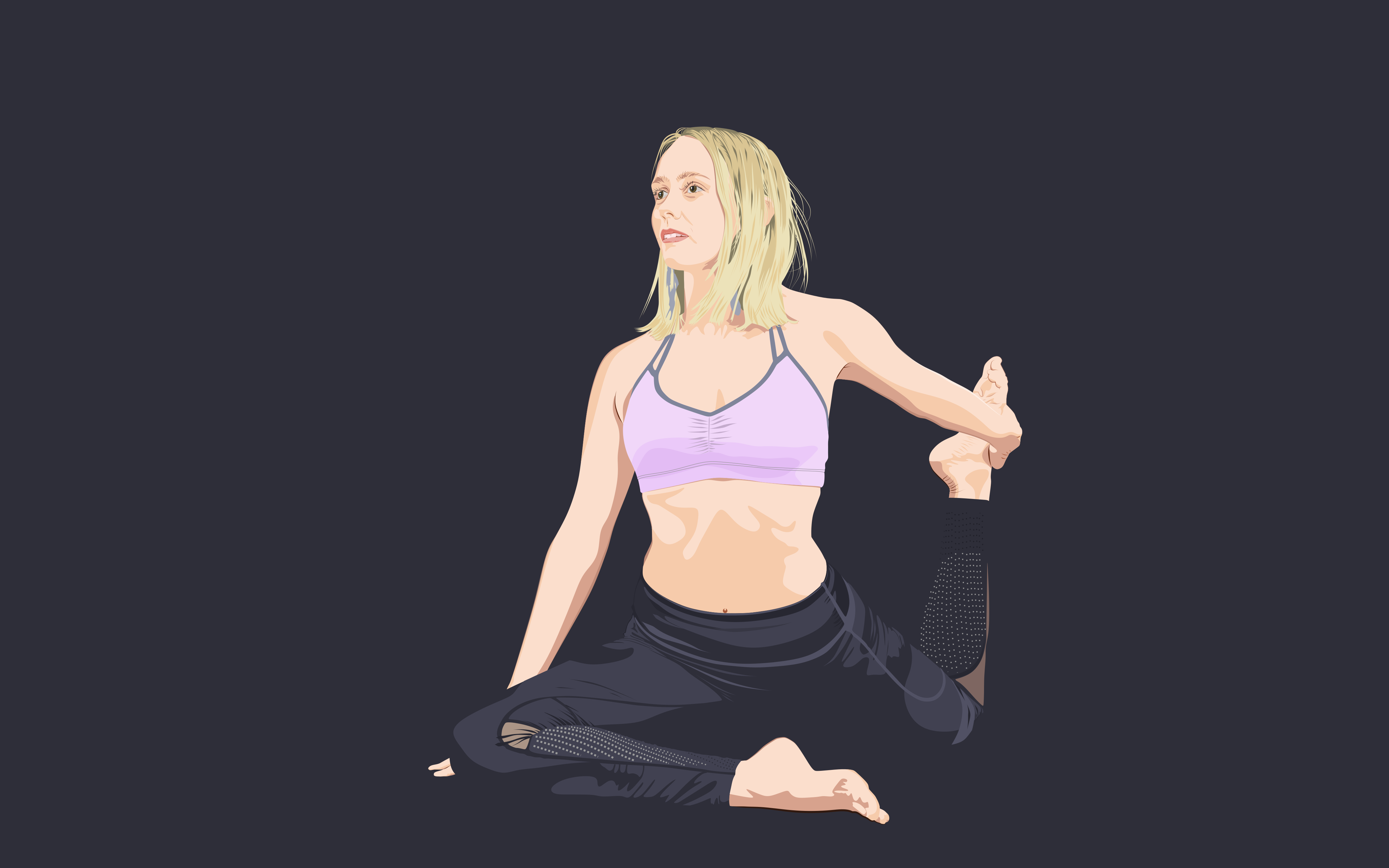 Women Yoga Exercise Vector Vector Art Minimalism MinimalistJunky Blonde Barefoot Simple Background 4500x2813