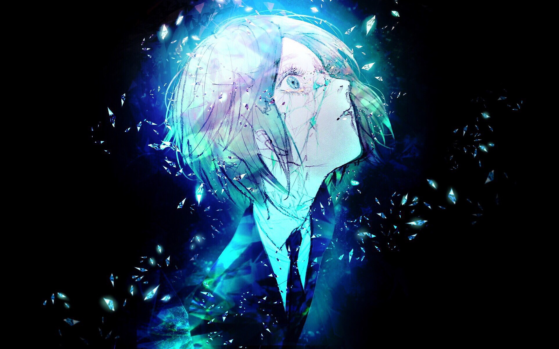 Black Background Anime Anime Girls Houseki No Kuni Phos Houseki No Kuni Aqua Hair Face Tie Dark 1920x1200