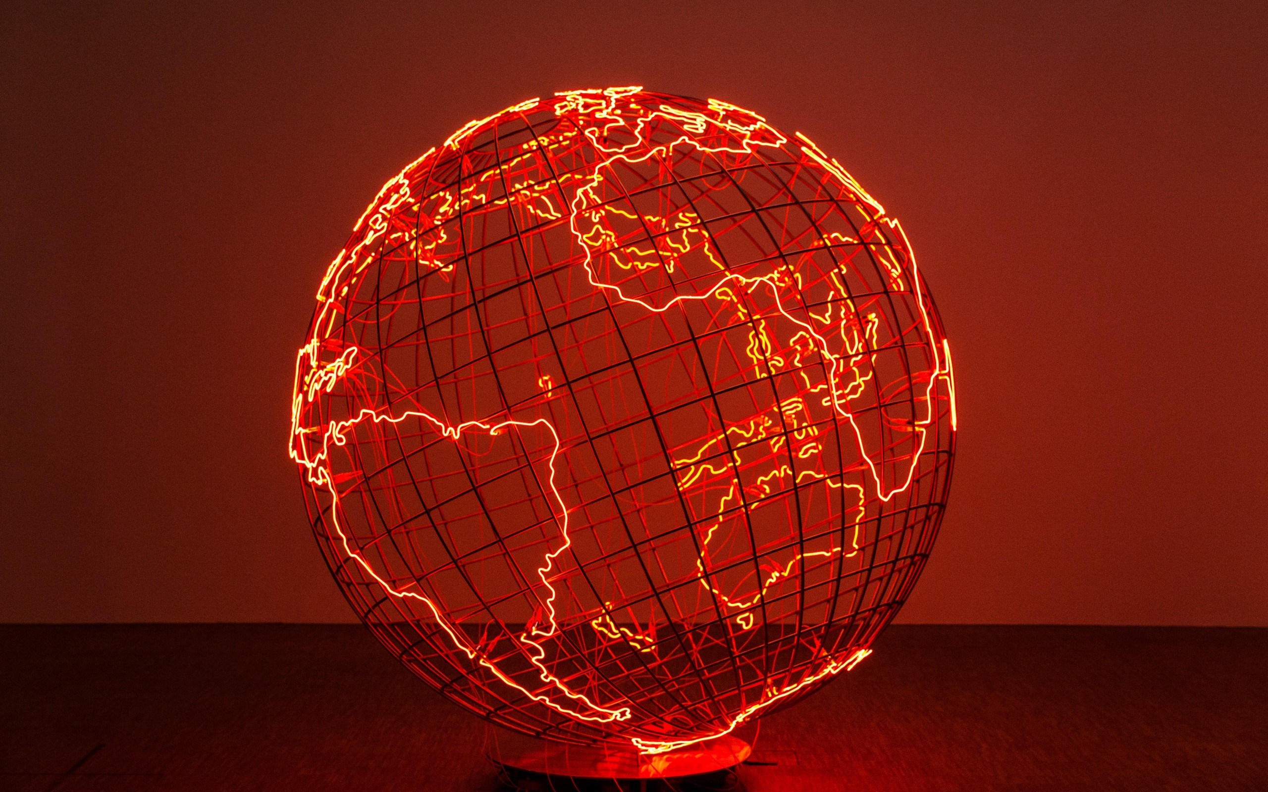Planet Earth Artwork Wire Lights Neon Neon Globes Nets Continents Europe Africa South America Austra 2560x1600