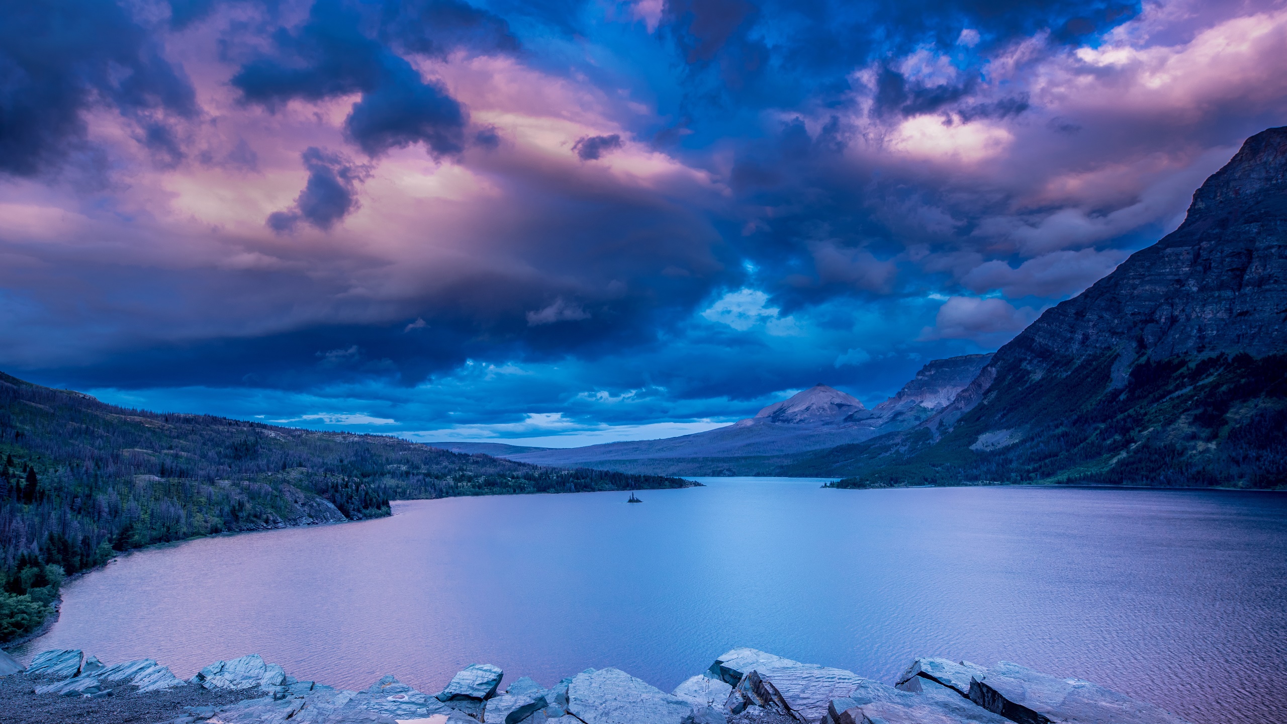 Rocky Mountains Sky Colorful Nature Lake Water Landscape Glacier National Park Purple 2560x1440